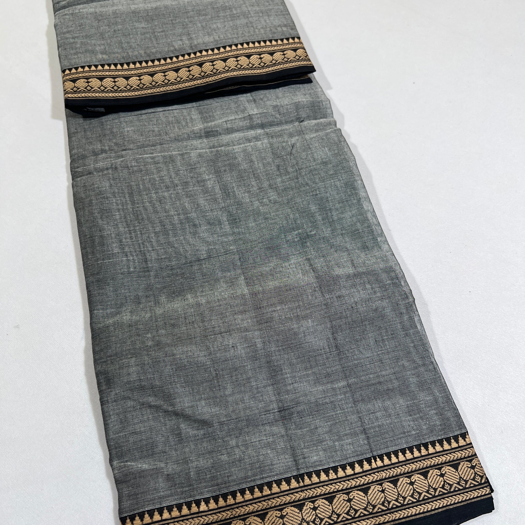 GRAY - NARAYANPETA COTTON  SAREE WITH TRADITIONAL BORDER 08
