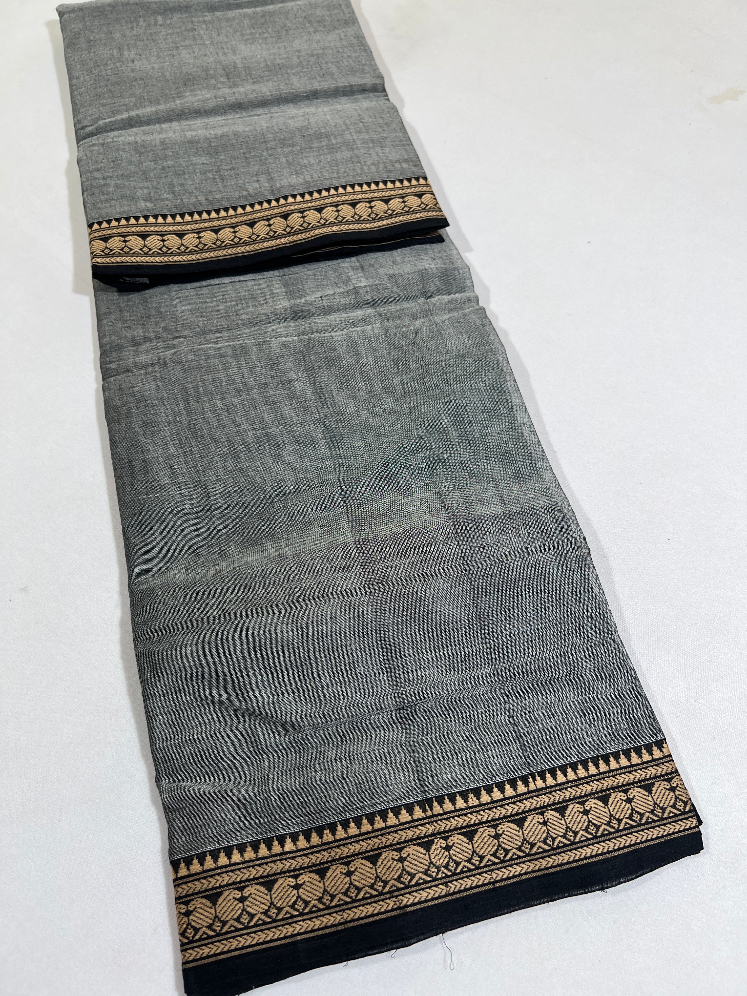 GRAY - NARAYANPETA COTTON  SAREE WITH TRADITIONAL BORDER 08