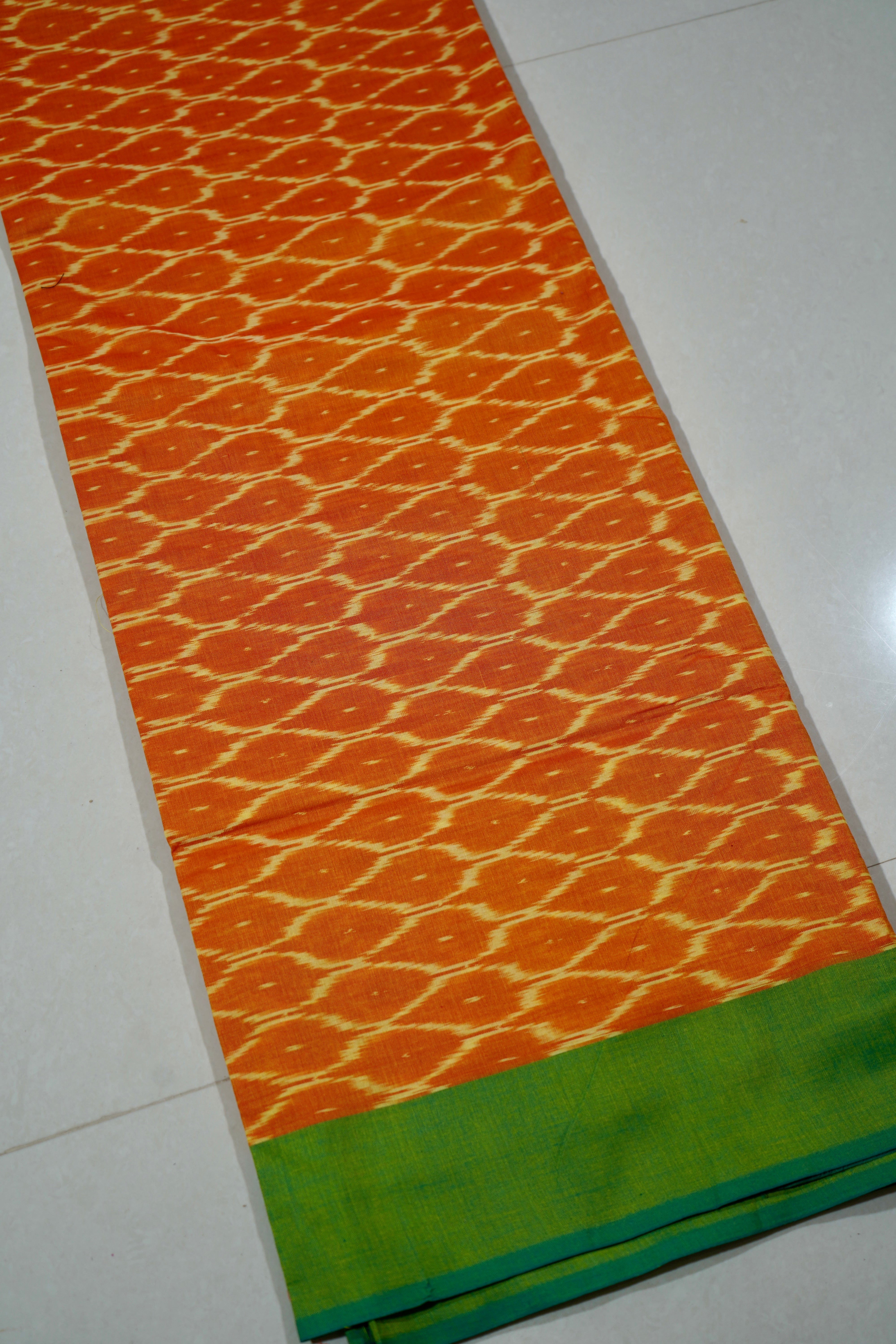 Orange - MERCERISED COTTON HANDLOOM POCHAMPALLY IKAT SAREE 01