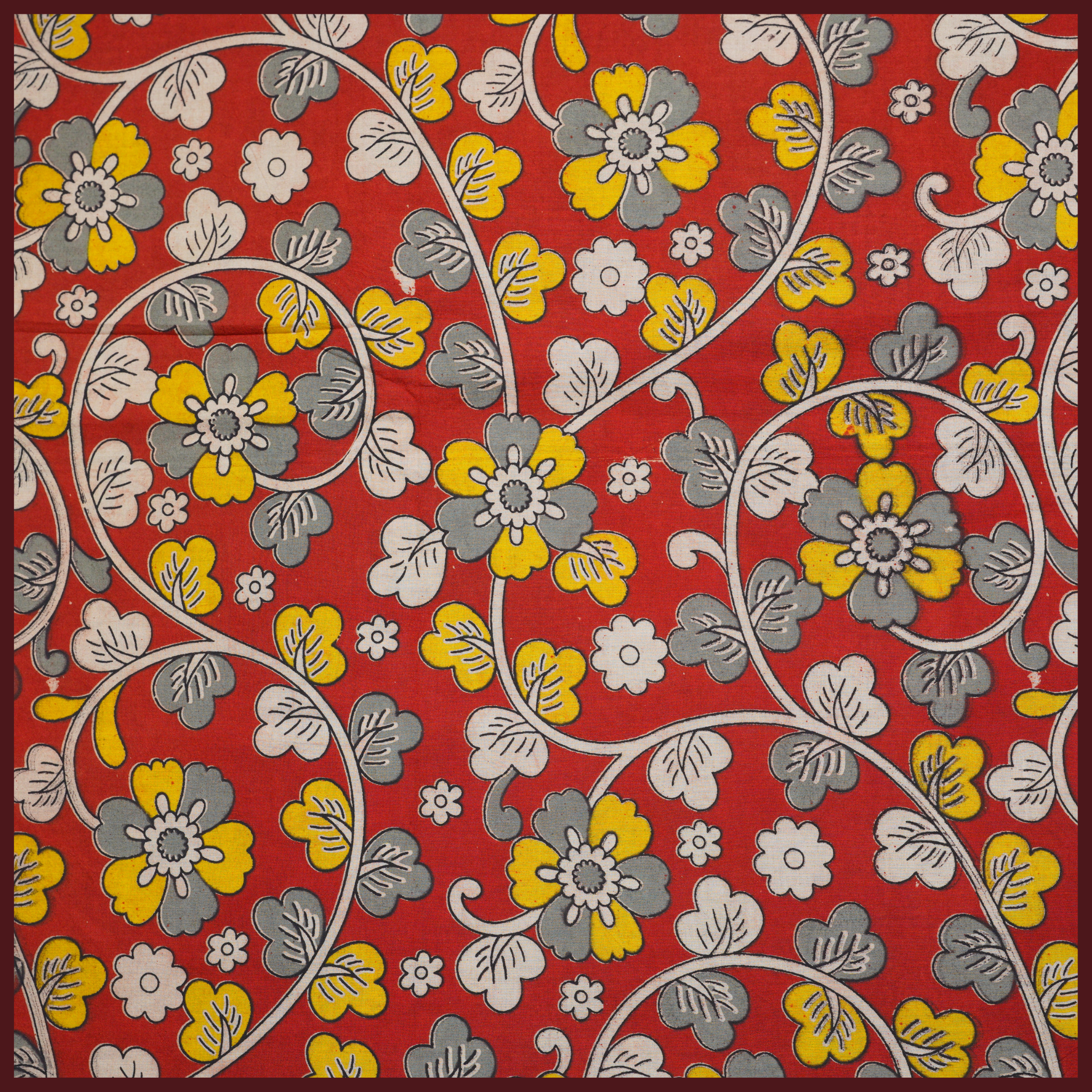 YELLOW- BLOCK PRINT COTTON PEDANA KALAMKARI FABRIC 37