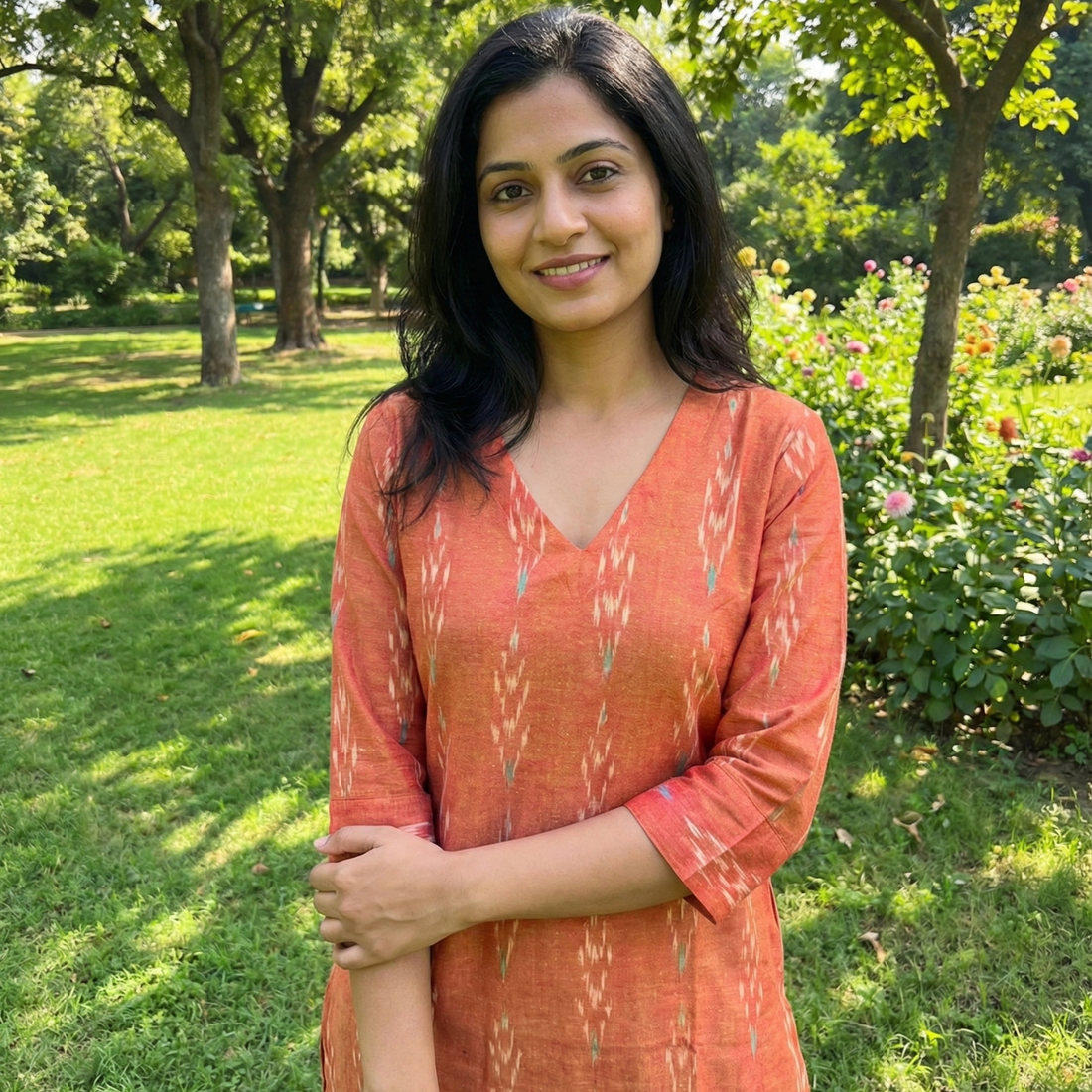 ORANGE - IKAT WEAVE COTTON LONG KURTA 19