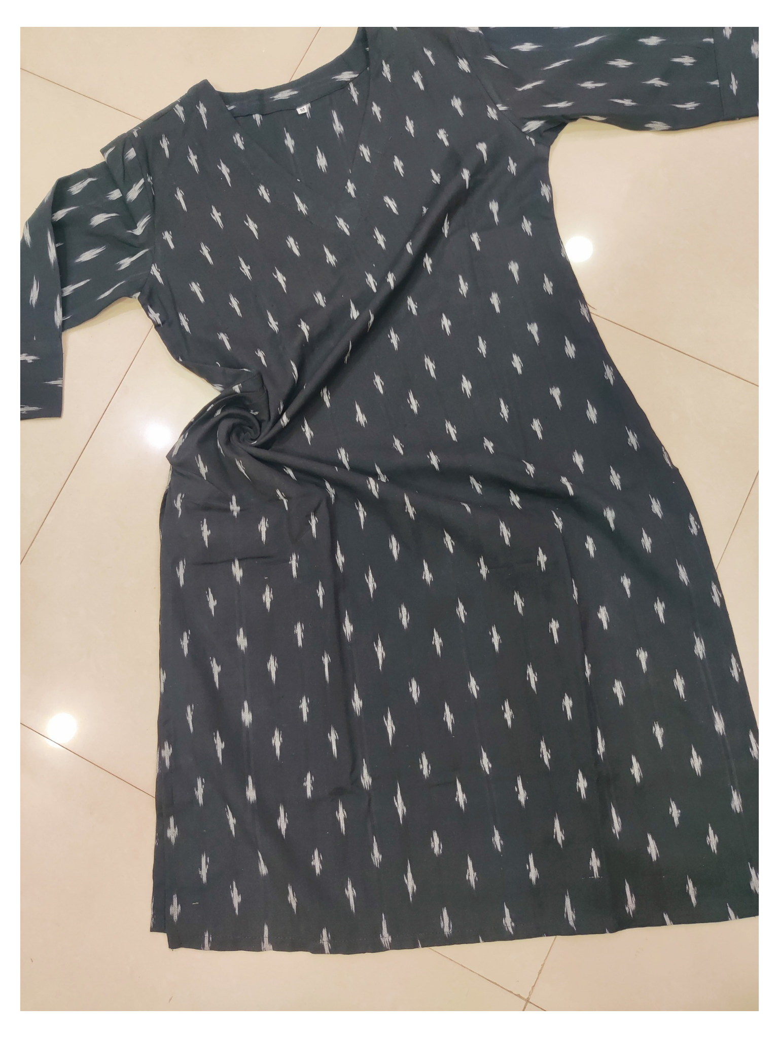 Black - IKAT WEAVE COTTON LONG KURTA 02