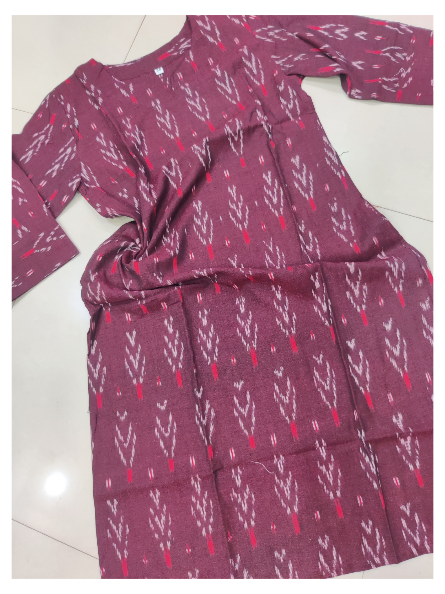 Rose gold - IKAT WEAVE COTTON LONG KURTA 11