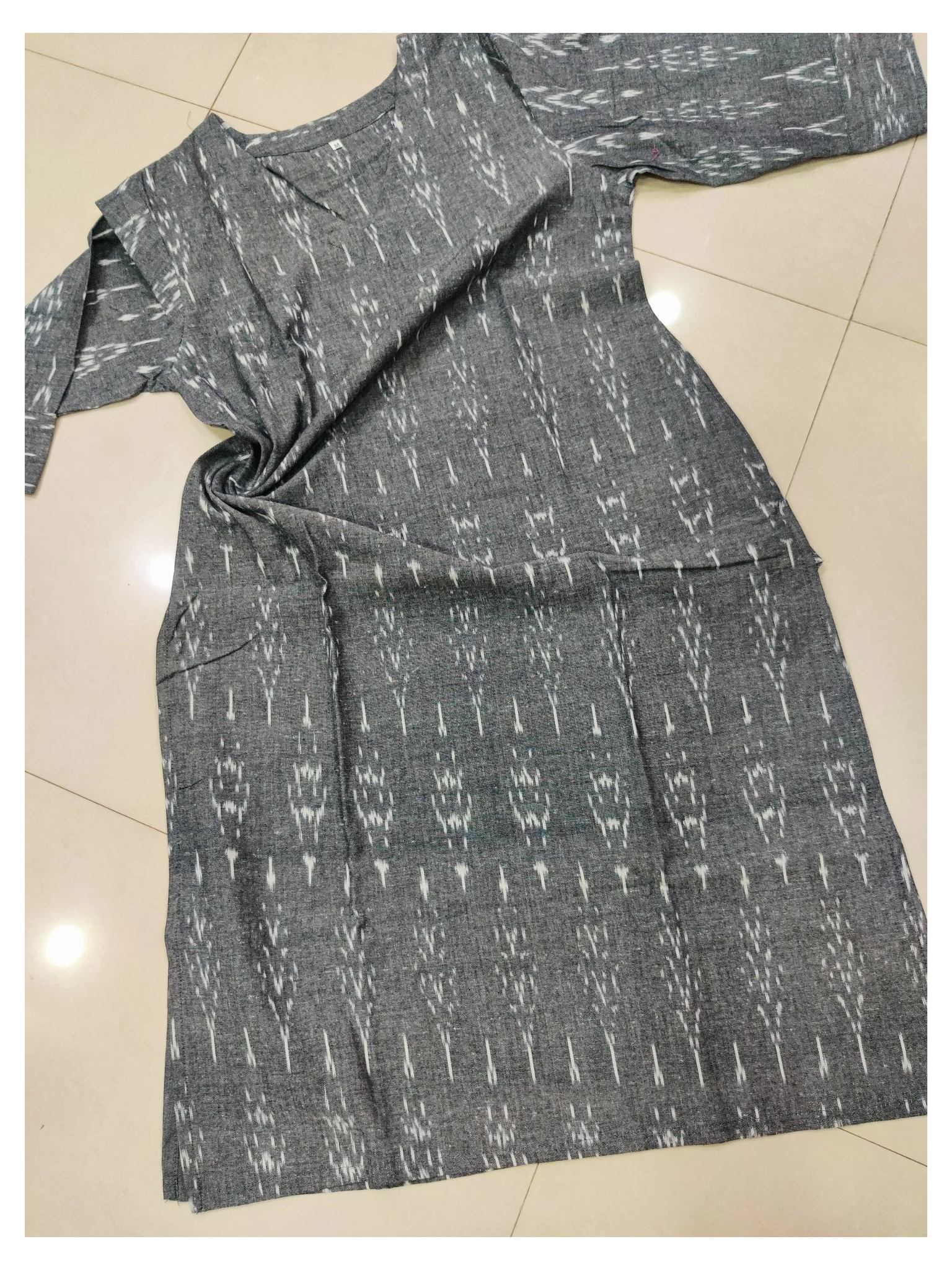 Gray - IKAT WEAVE COTTON LONG KURTA 08