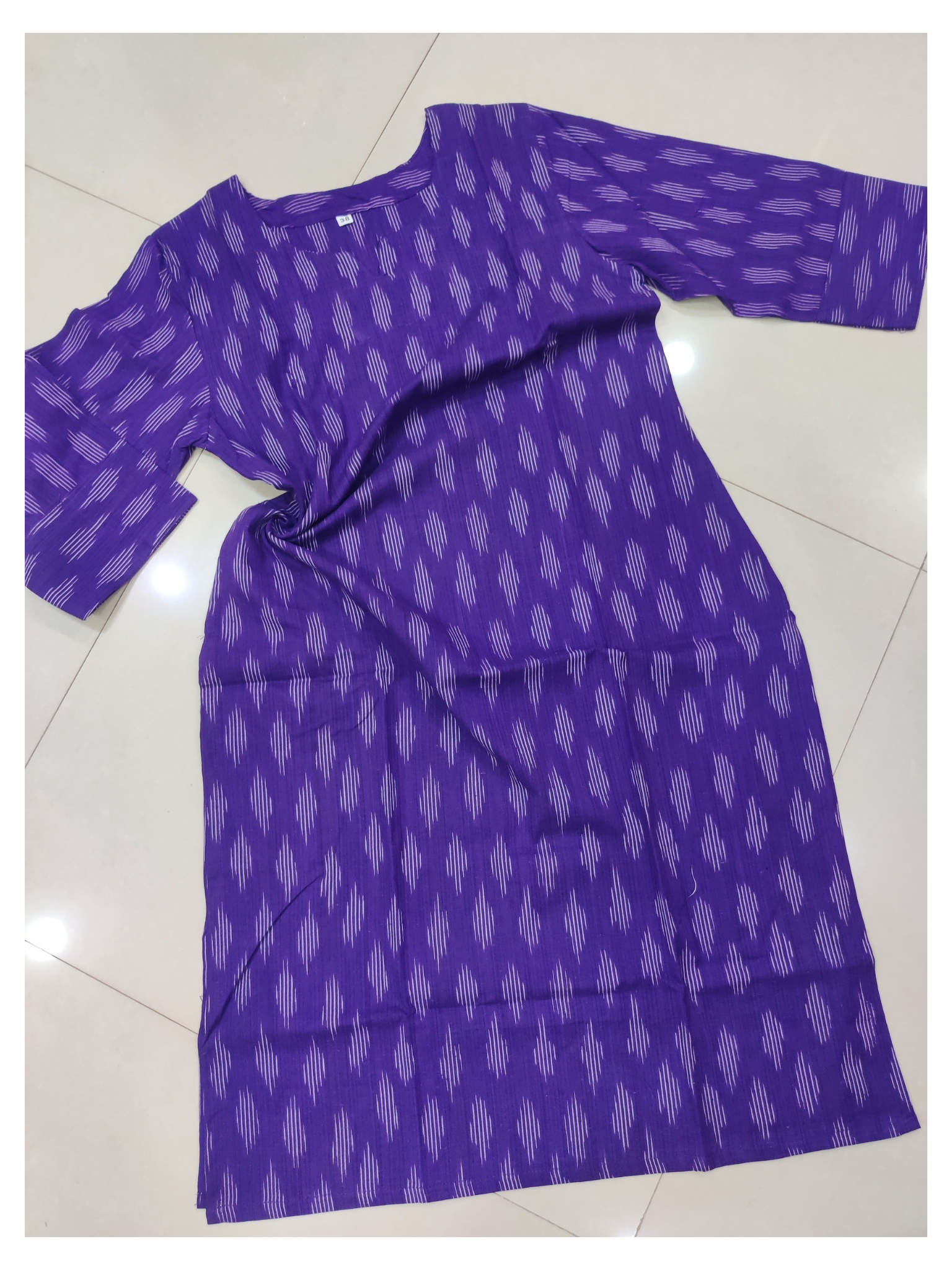 Purple - IKAT WEAVE COTTON LONG KURTA 05