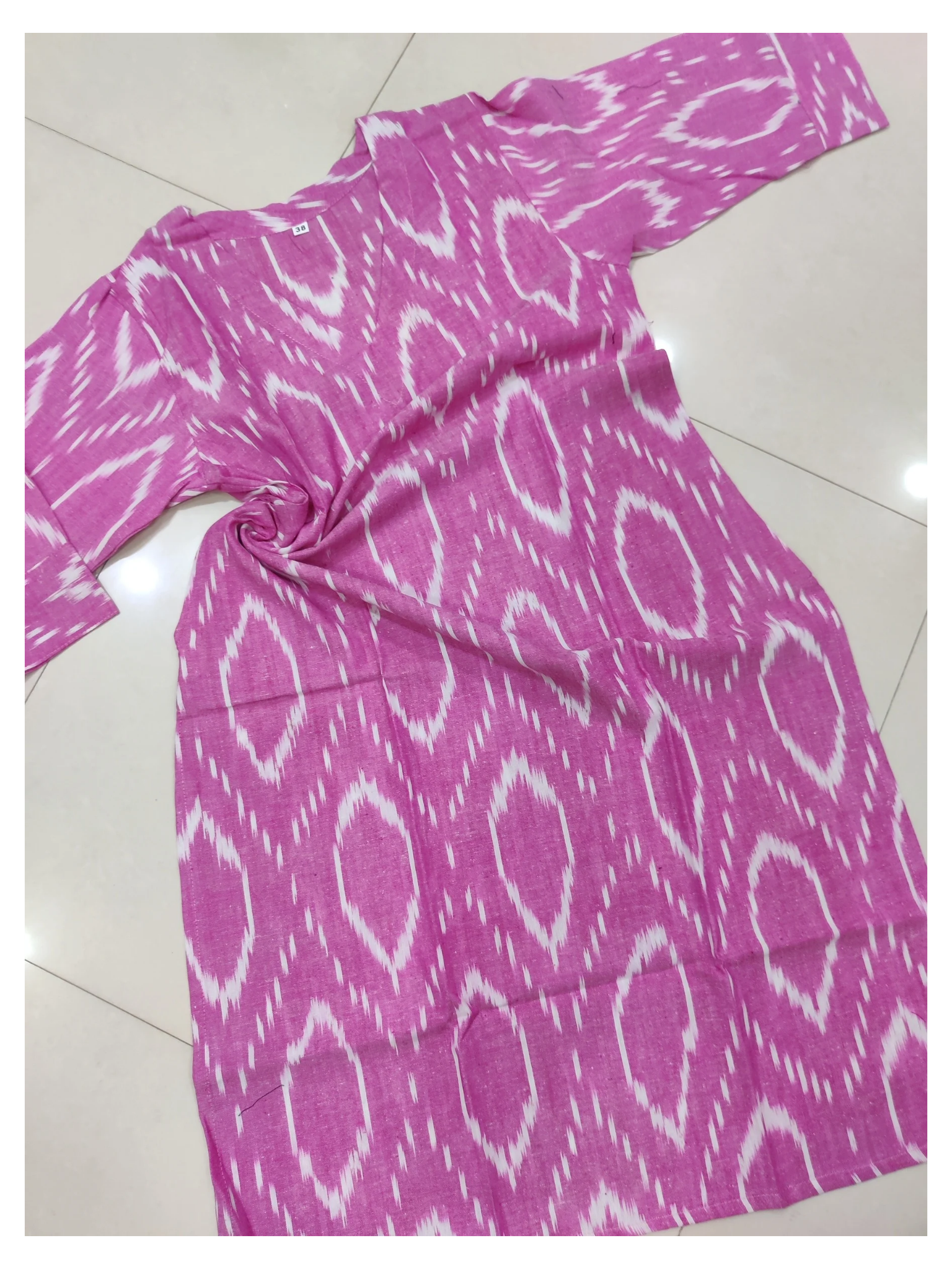 Pink - IKAT WEAVE COTTON LONG KURTA 09