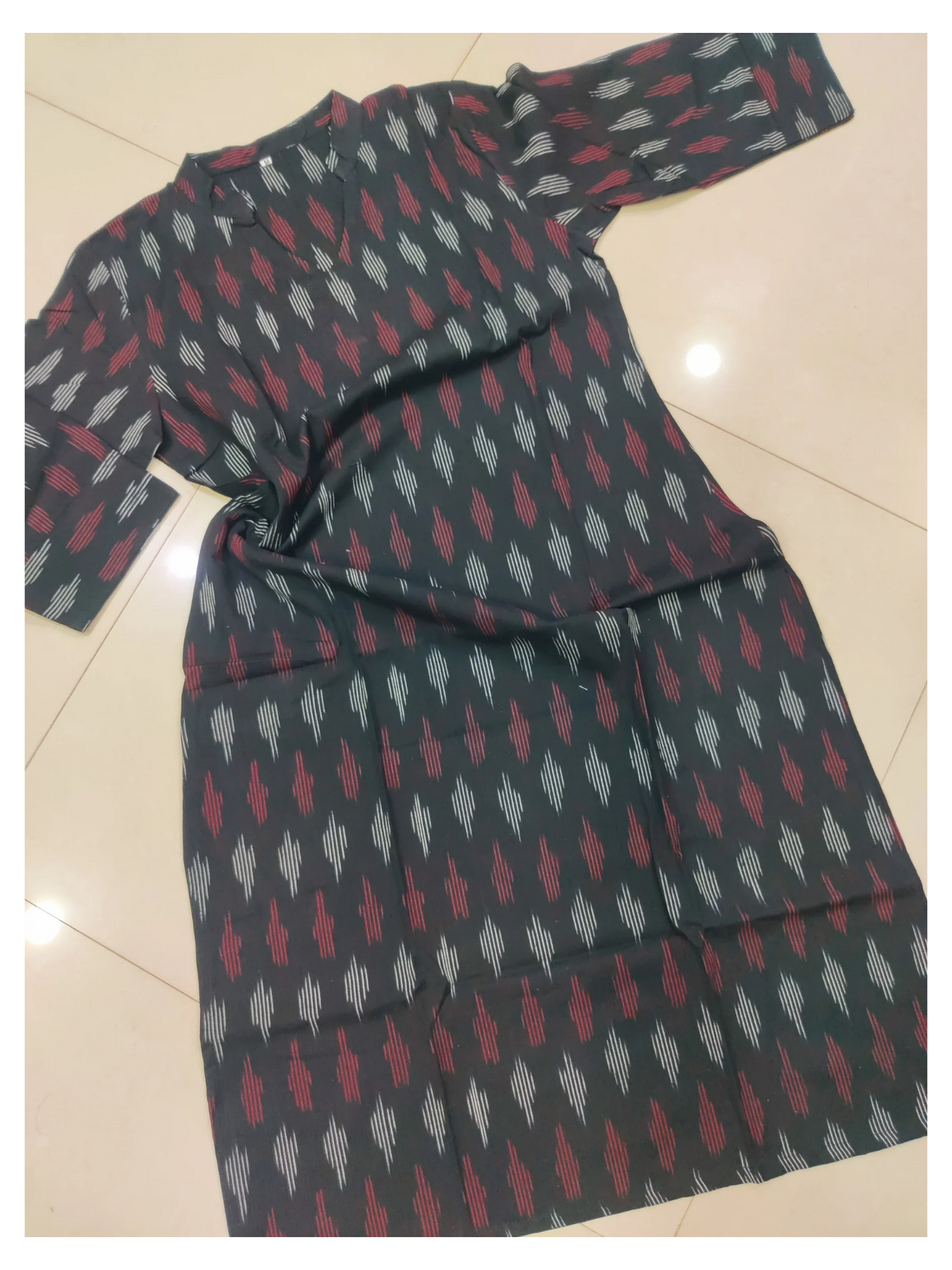 Black - IKAT WEAVE COTTON LONG KURTA 03