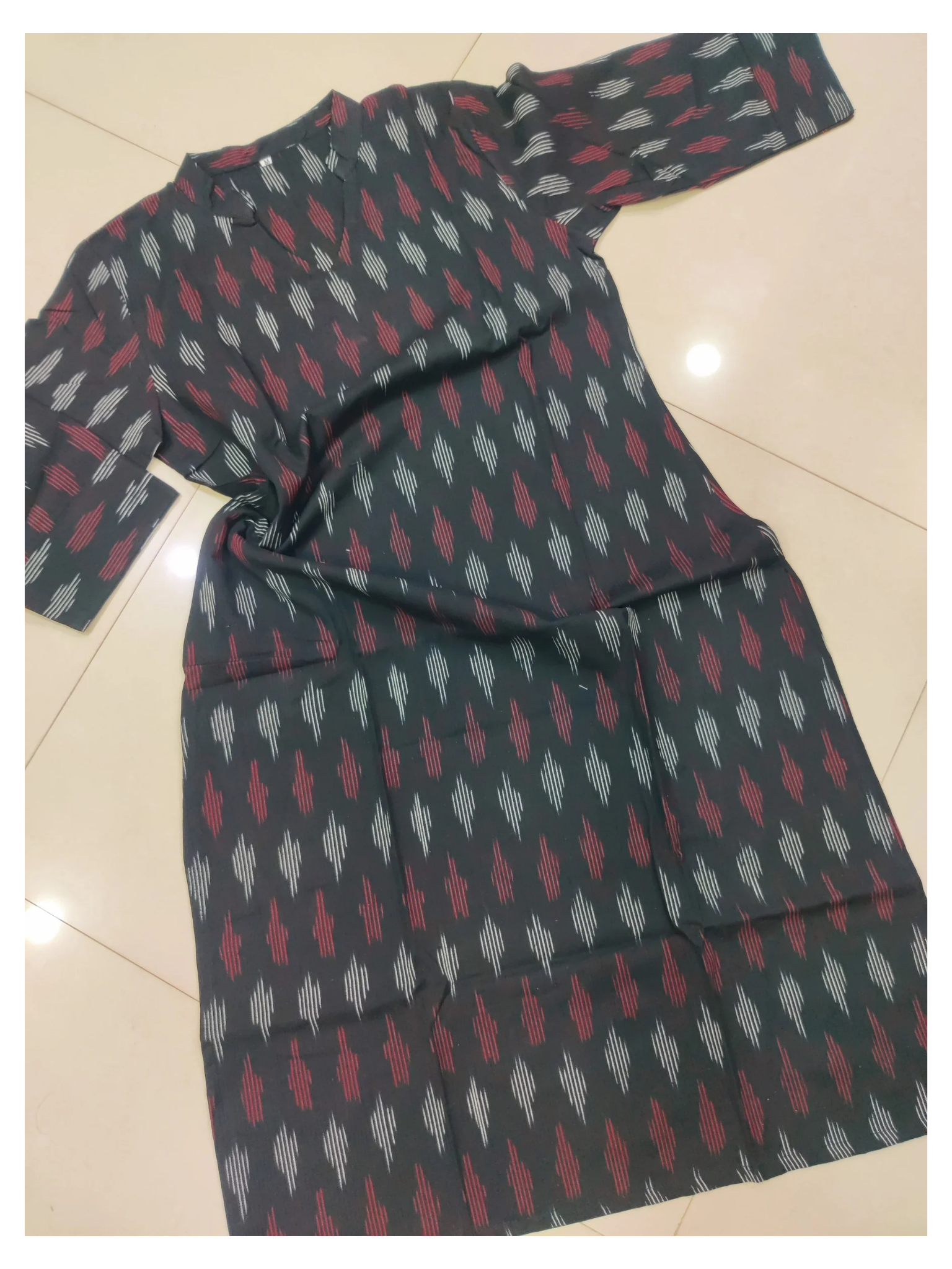 Black - IKAT WEAVE COTTON LONG KURTA 03