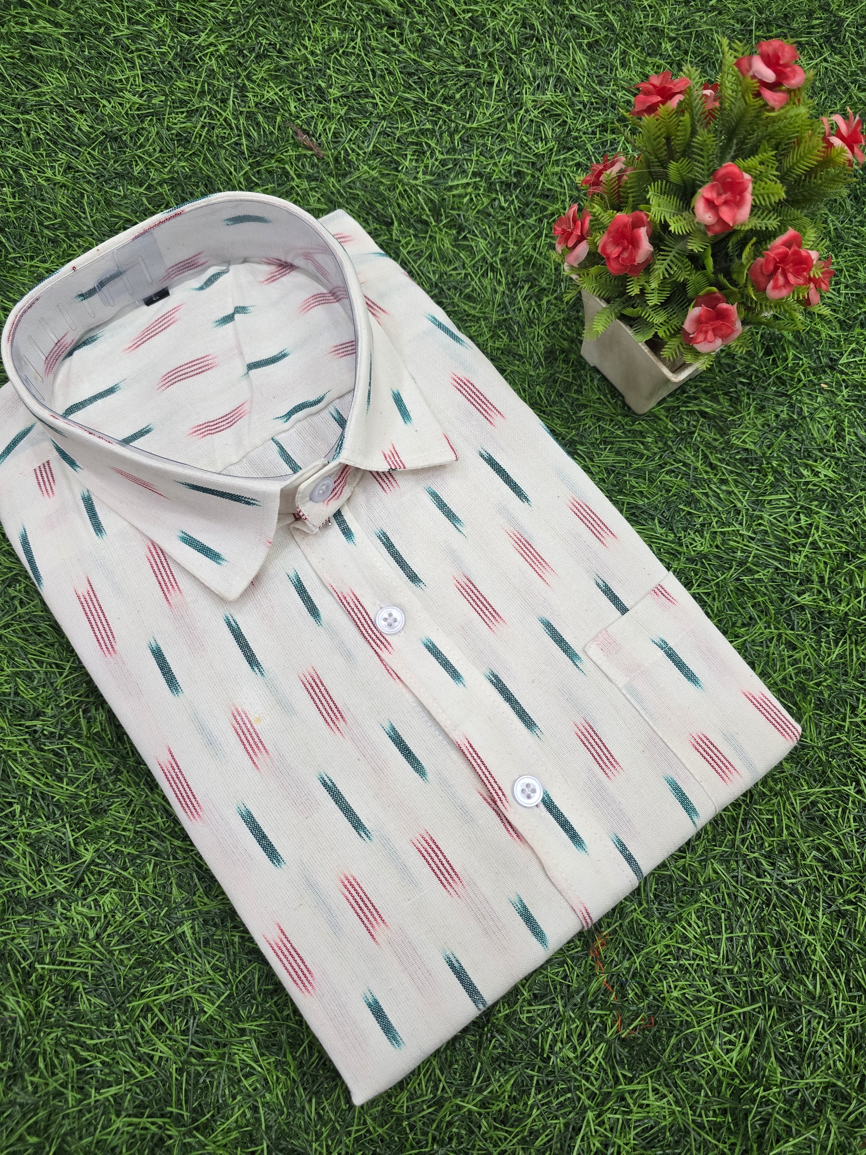 WHITE- FULL SLEEVE COTTON MEN POCHAMPALLY IKAT SHIRT 21