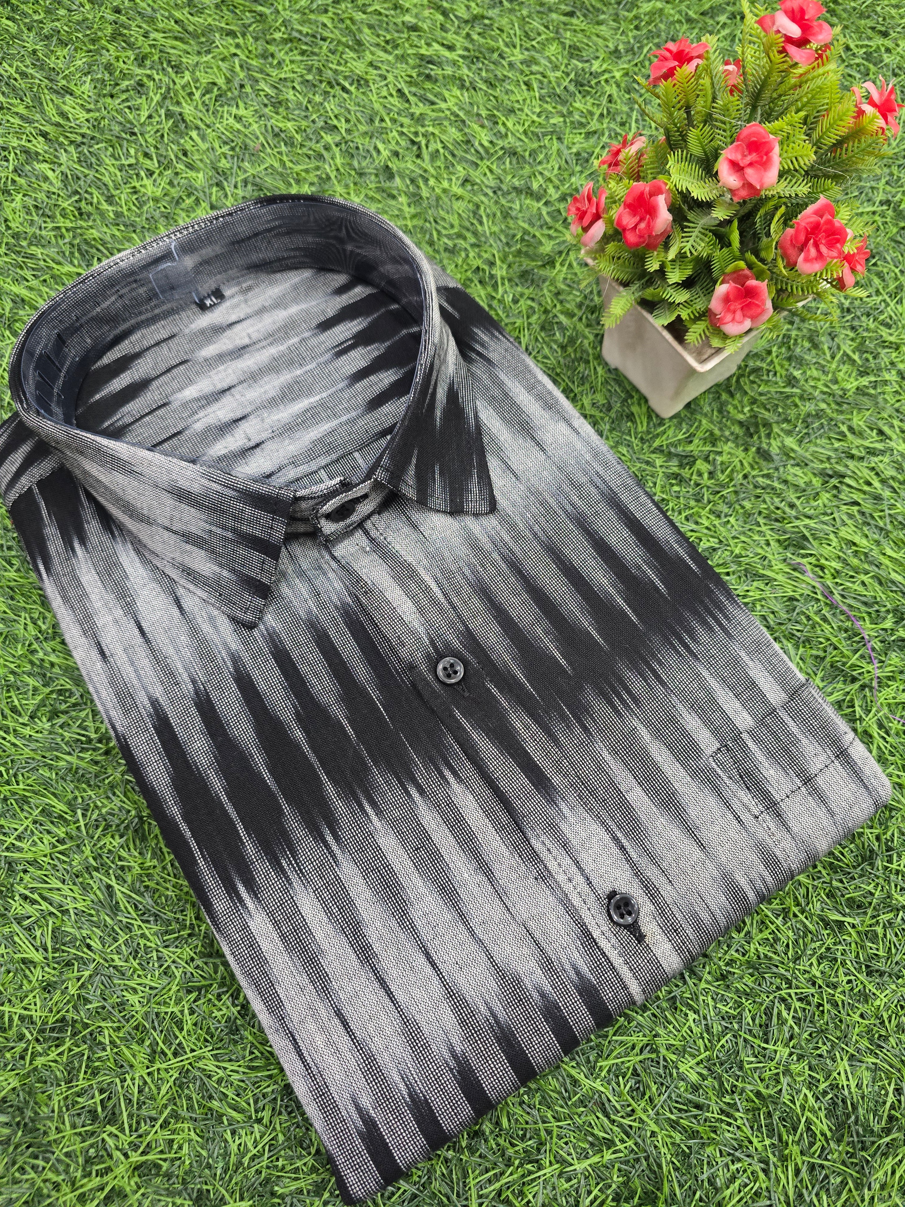 BLACK- FULL SLEEVE COTTON MEN POCHAMPALLY IKAT SHIRT 10