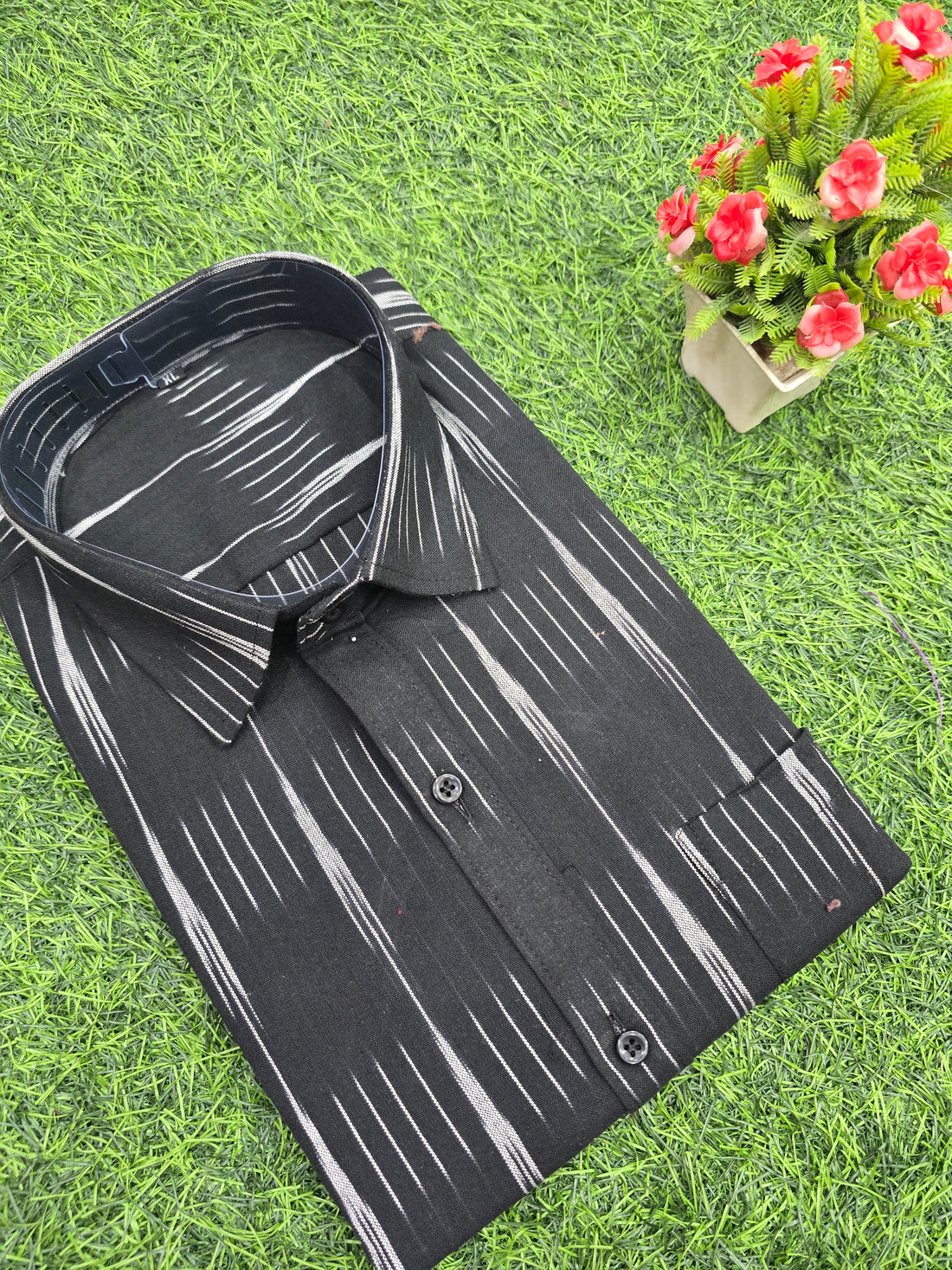 BLACK- FULL SLEEVE COTTON MEN POCHAMPALLY IKAT SHIRT 22