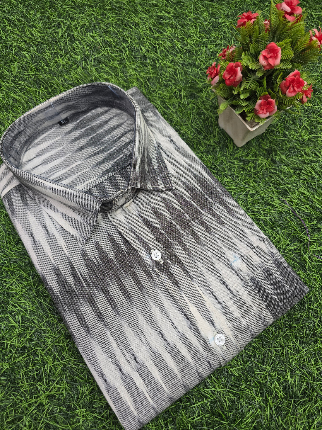 GRAY- FULL SLEEVE COTTON MEN POCHAMPALLY IKAT SHIRT 23
