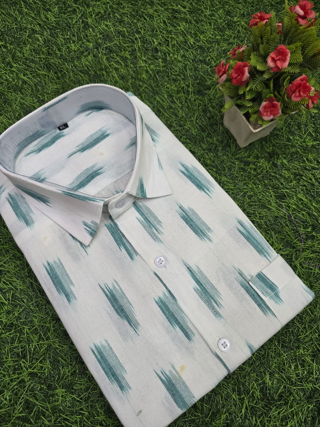 WHITE- FULL SLEEVE COTTON MEN POCHAMPALLY IKAT SHIRT 15