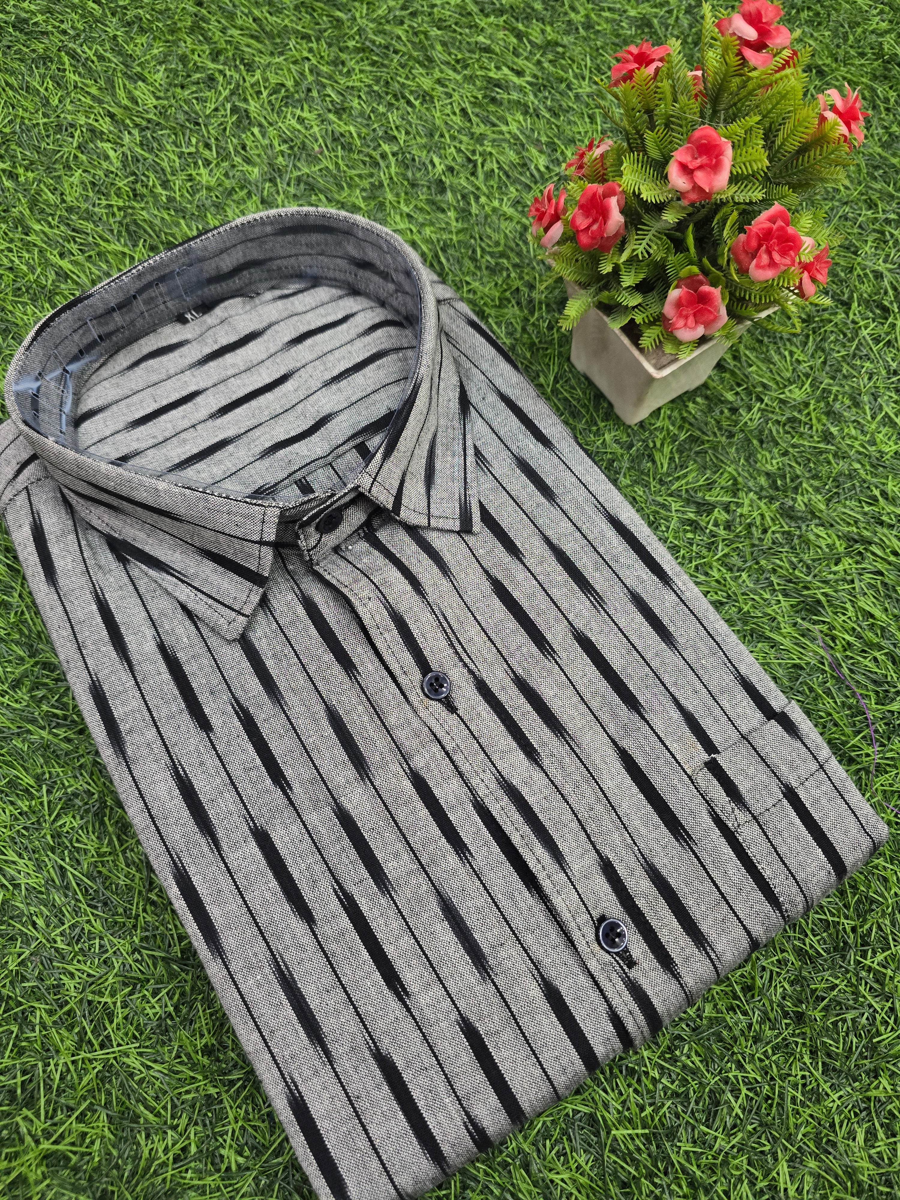 GRAY- FULL SLEEVE COTTON MEN POCHAMPALLY IKAT SHIRT 16