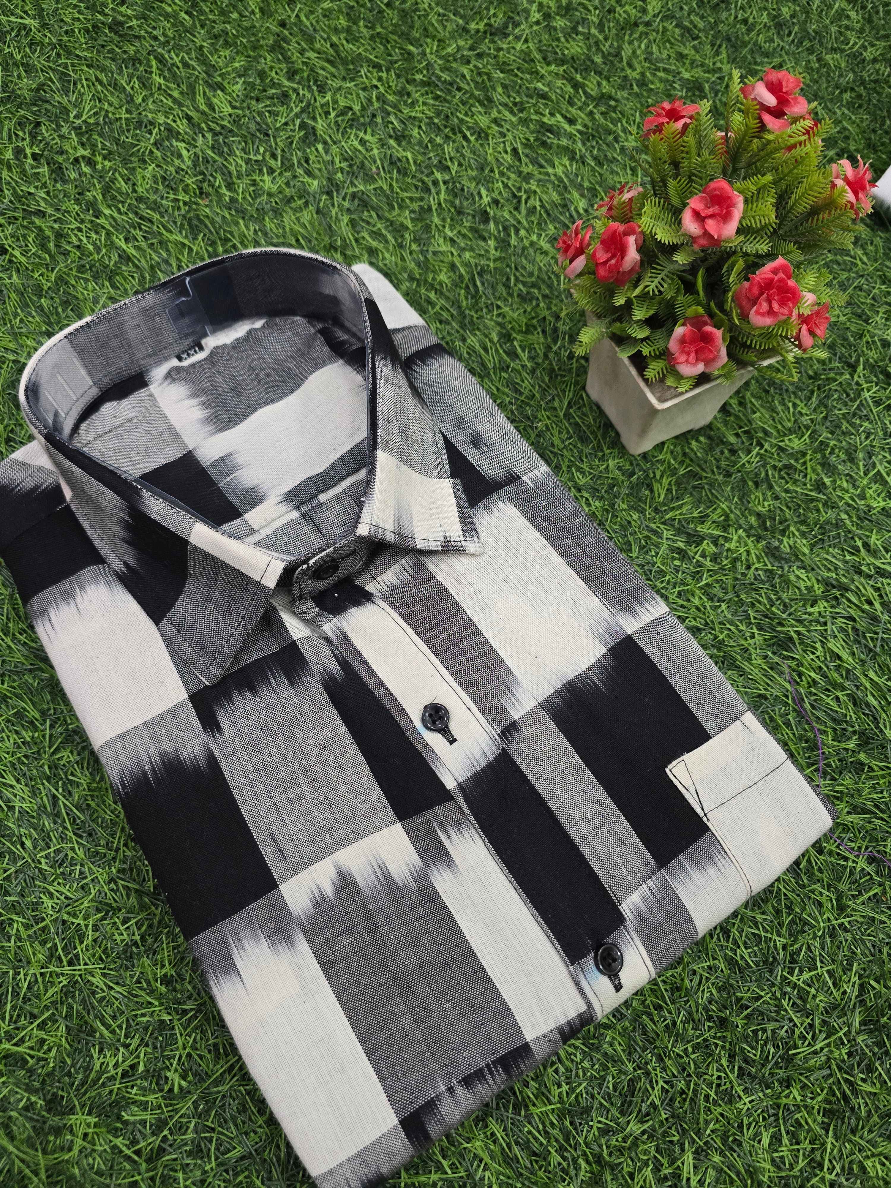 BLACK- FULL SLEEVE COTTON MEN POCHAMPALLY IKAT SHIRT 09