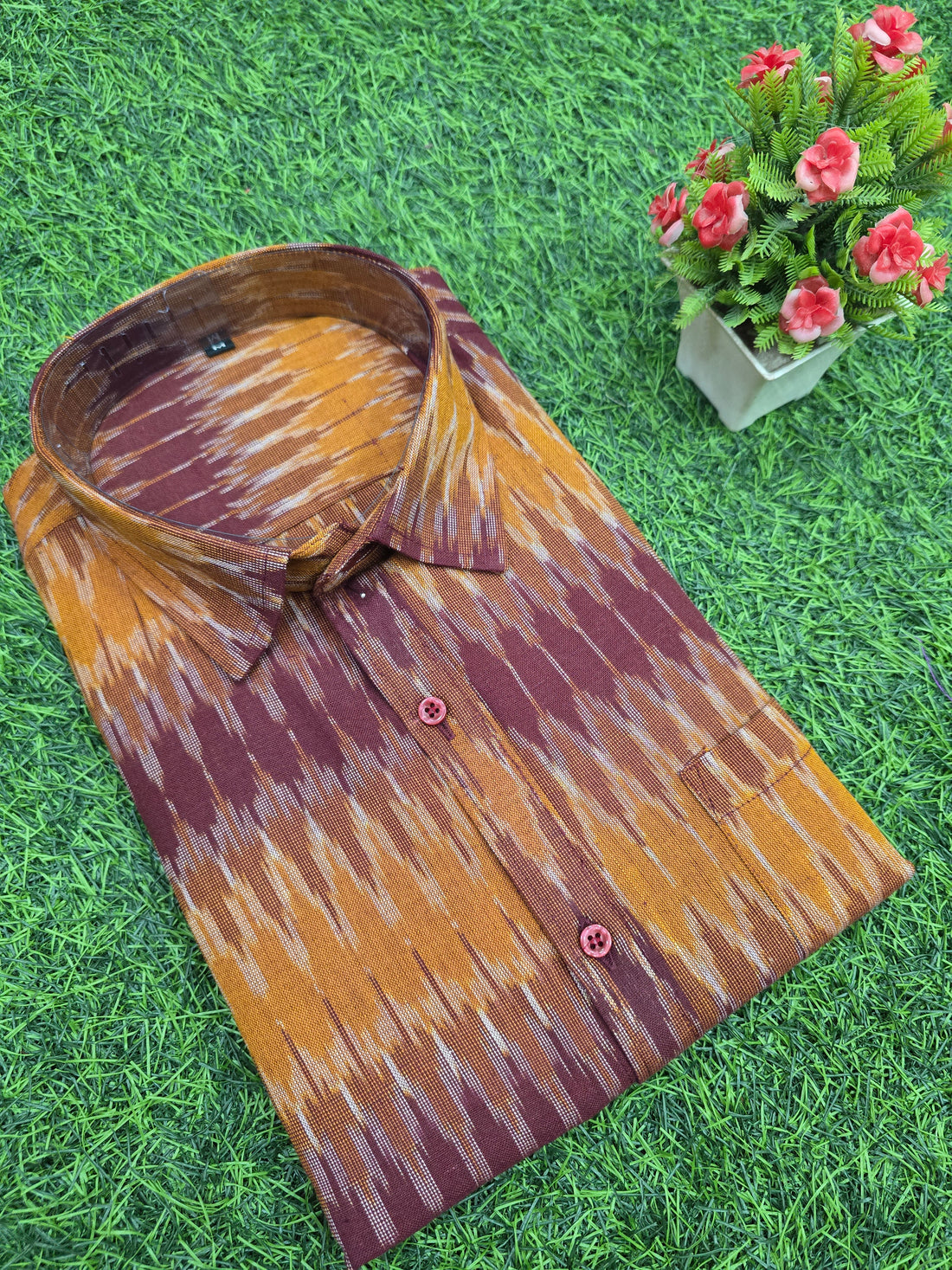 MAROON- FULL SLEEVE COTTON MEN POCHAMPALLY IKAT SHIRT 17
