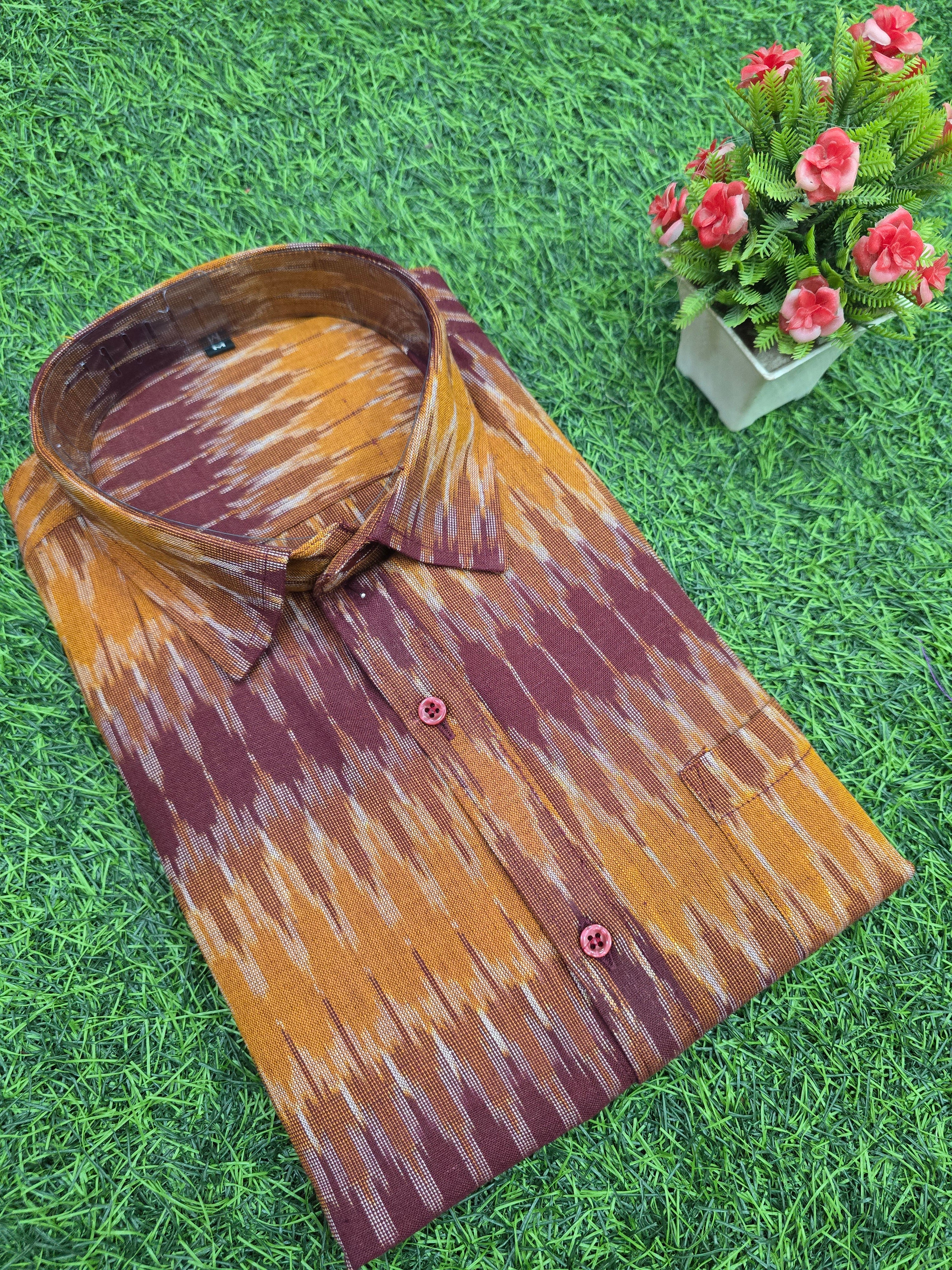 MAROON- FULL SLEEVE COTTON MEN POCHAMPALLY IKAT SHIRT 17