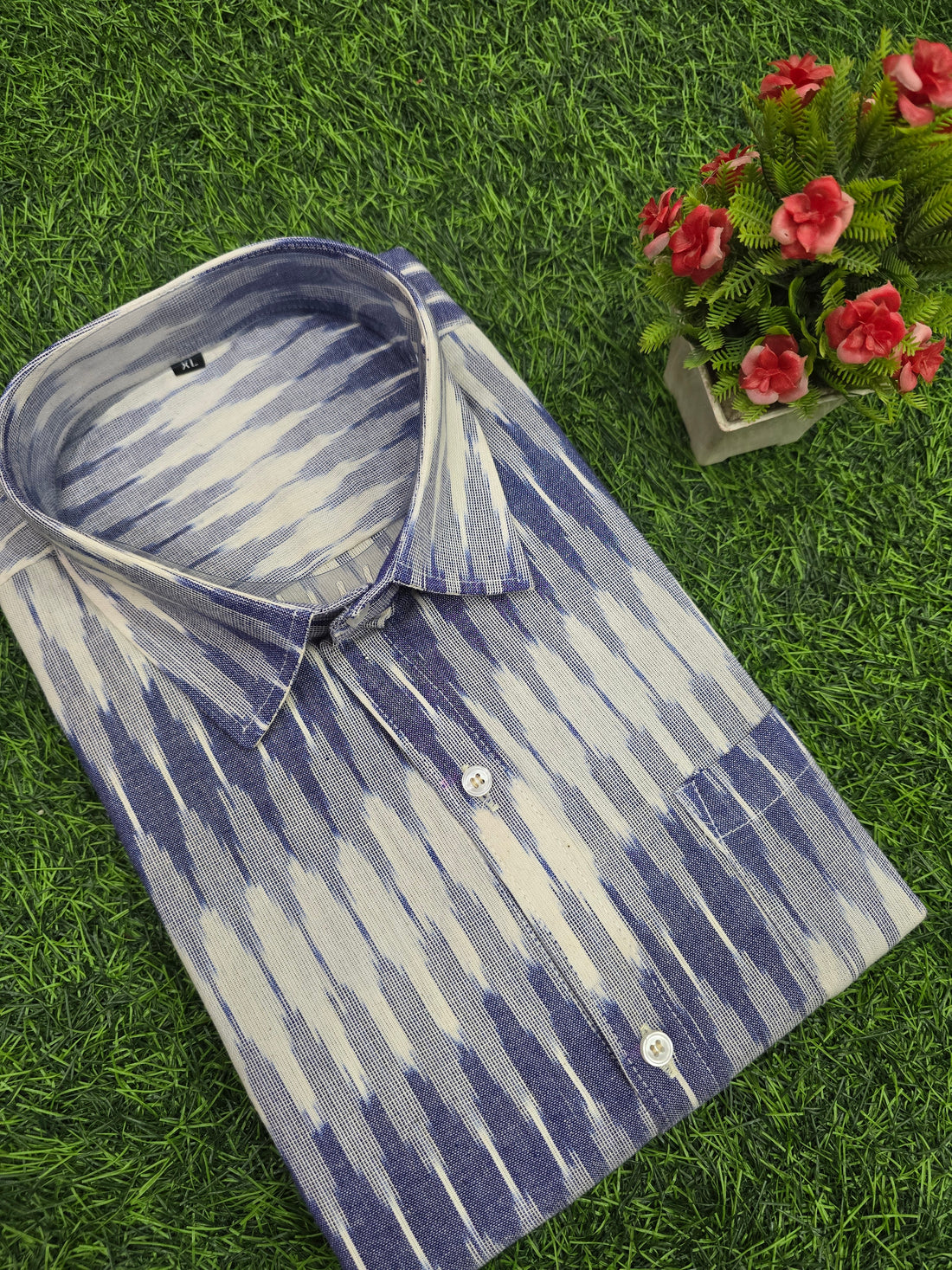 BLUE- FULL SLEEVE COTTON MEN POCHAMPALLY IKAT SHIRT 19