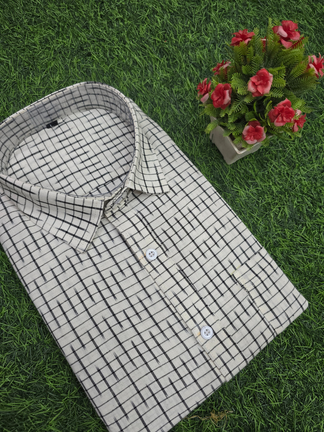 WHITE- FULL SLEEVE COTTON MEN POCHAMPALLY IKAT SHIRT 18