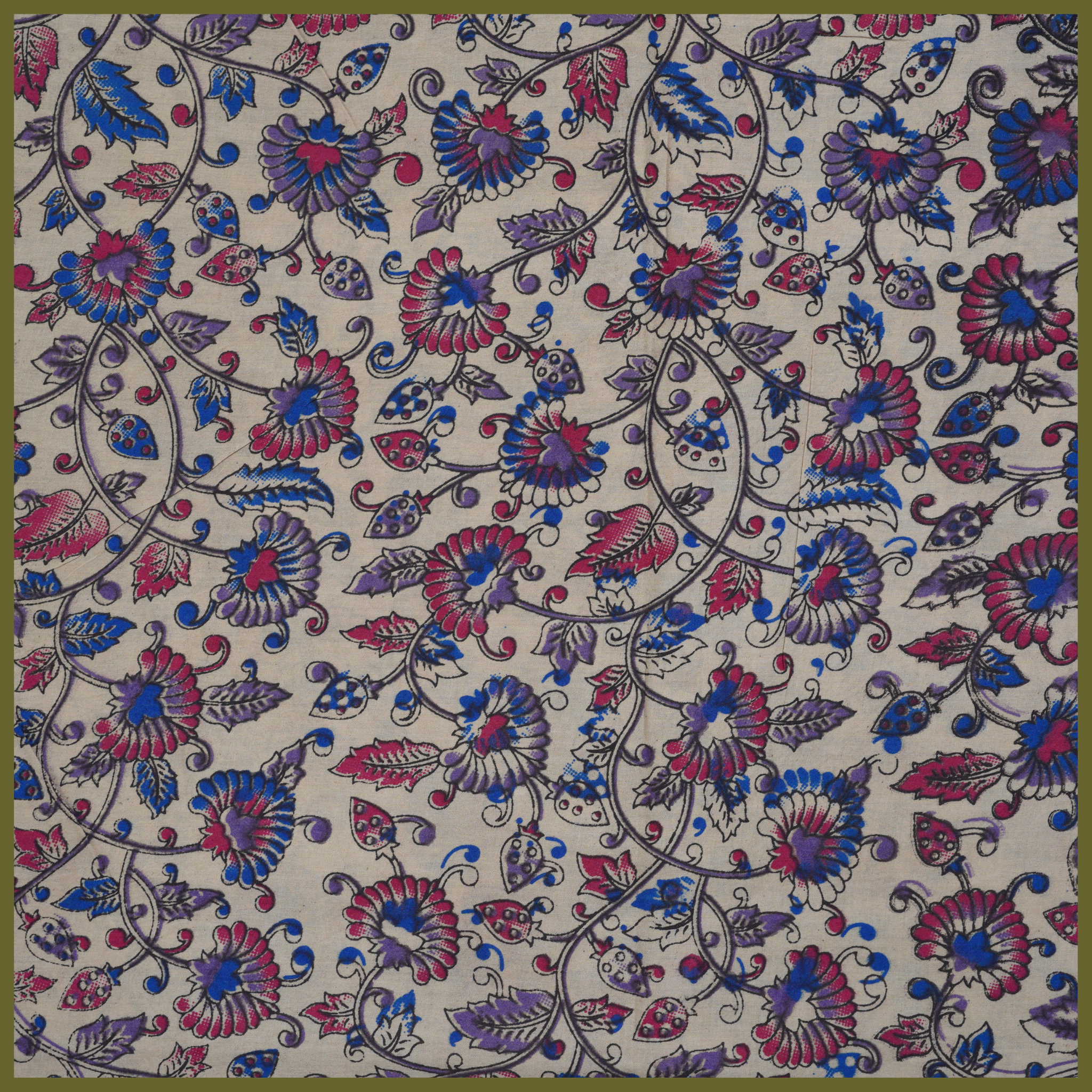 BLUE- BLOCK PRINT COTTON PEDANA KALAMKARI FABRIC 18