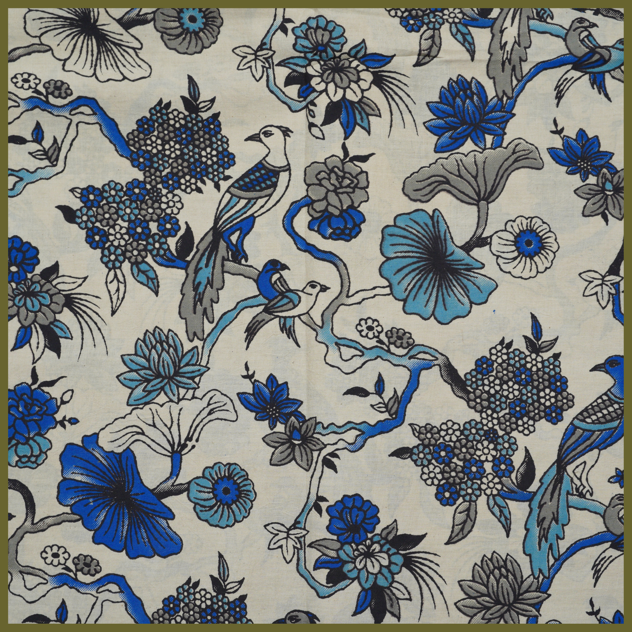 BLUE- BLOCK PRINT COTTON PEDANA KALAMKARI FABRIC 02