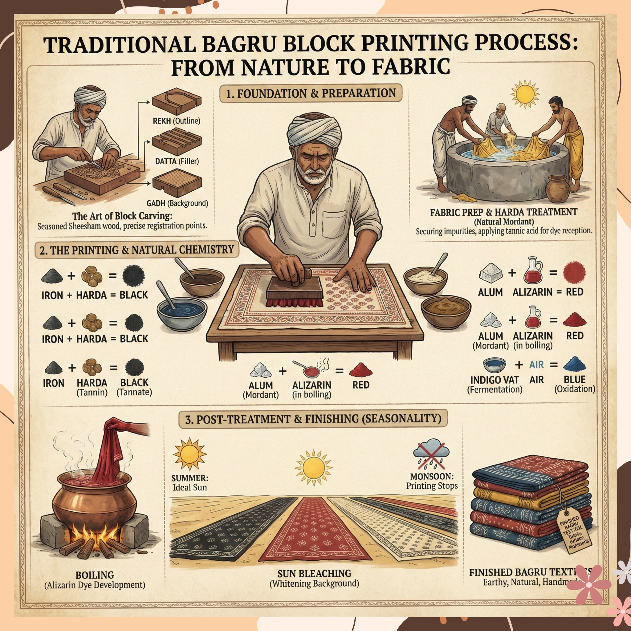 GRAY - BAGRU HAND BLOCK PRINTED LINEN COTTON SUIT SET WITH ZARI BORDER 54