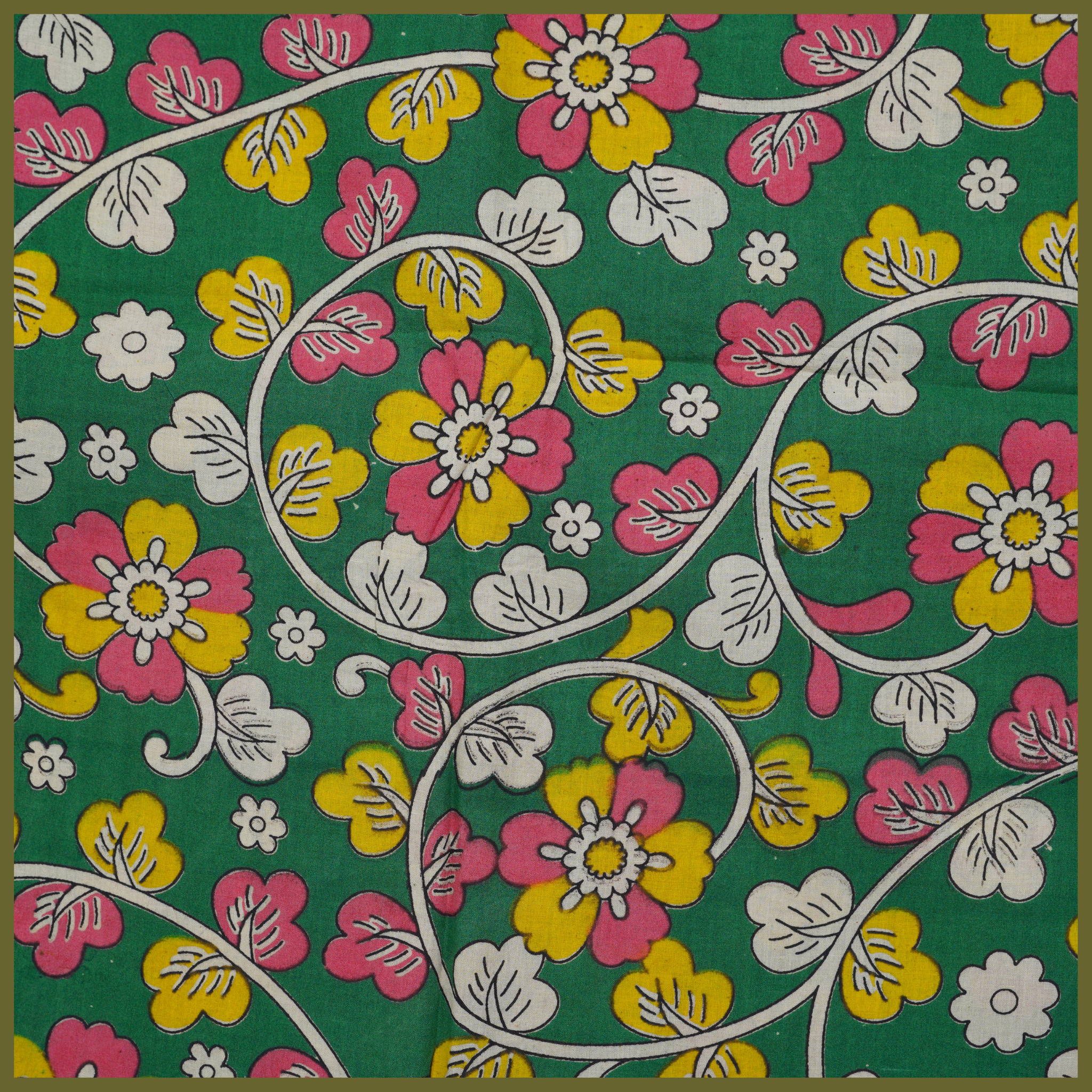 GREEN- BLOCK PRINT COTTON PEDANA KALAMKARI FABRIC 16