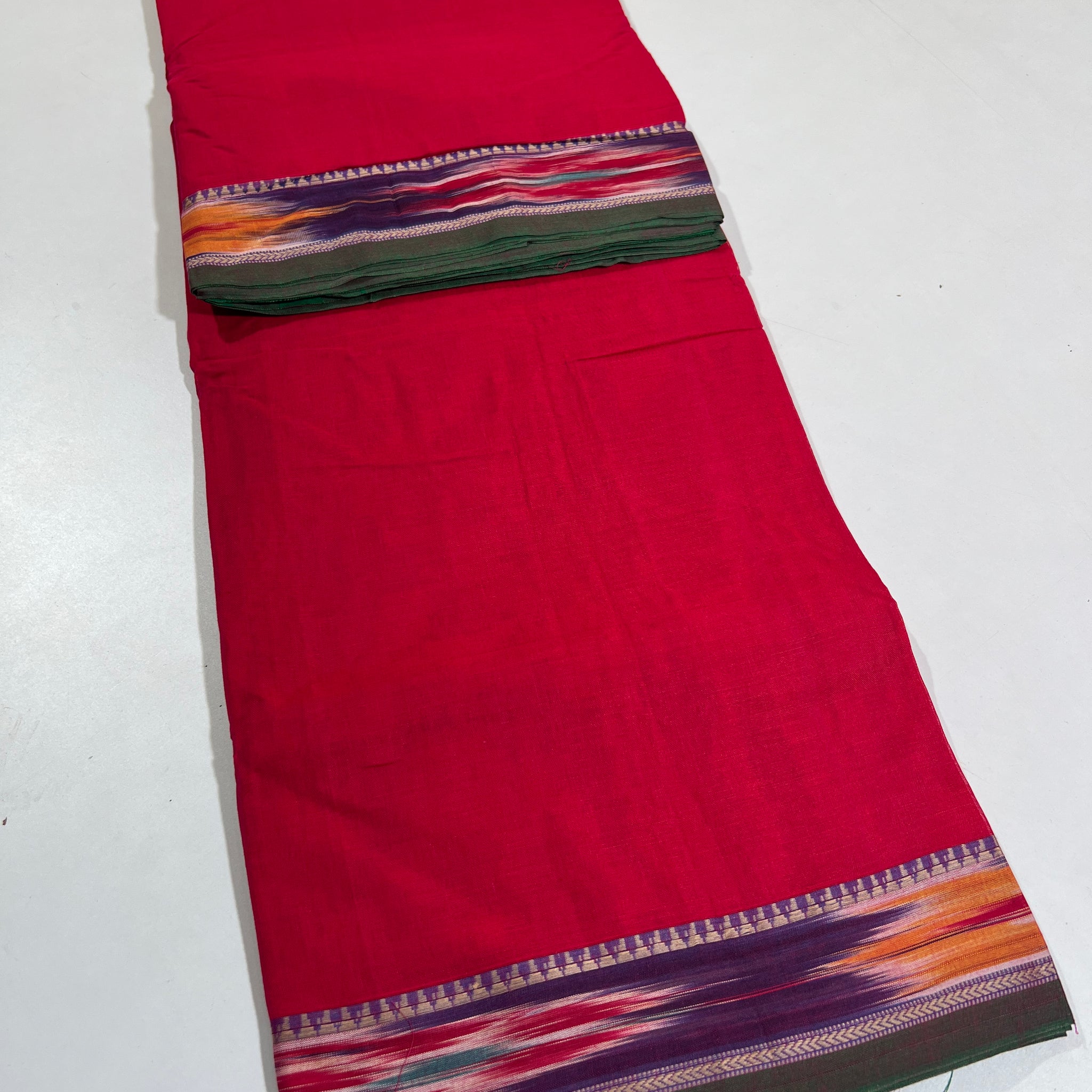 RED- NARAYANPETA COTTON  SAREE WITH TRADITIONAL BORDER 27
