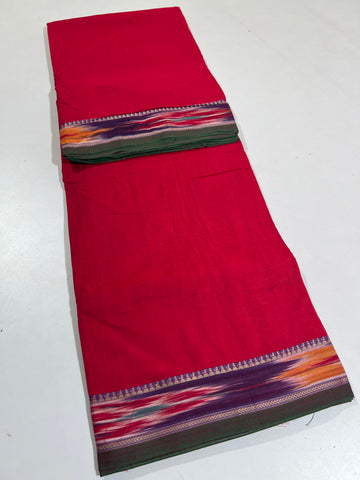 RED- NARAYANPETA COTTON  SAREE WITH TRADITIONAL BORDER 27