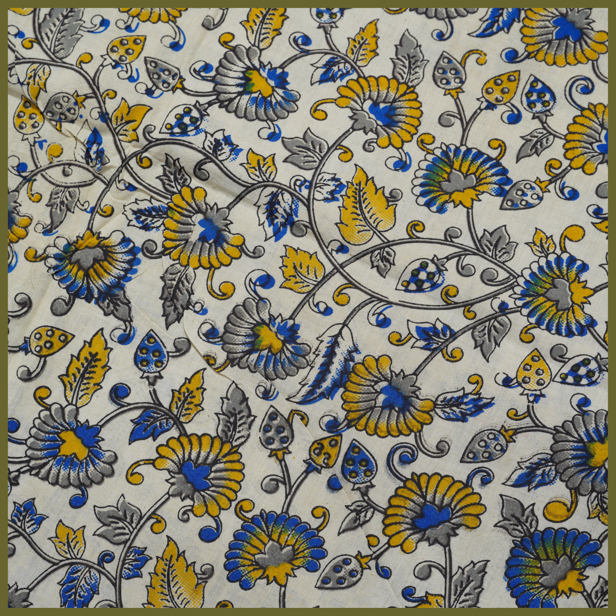 YELLOW- BLOCK PRINT COTTON PEDANA KALAMKARI FABRIC 20