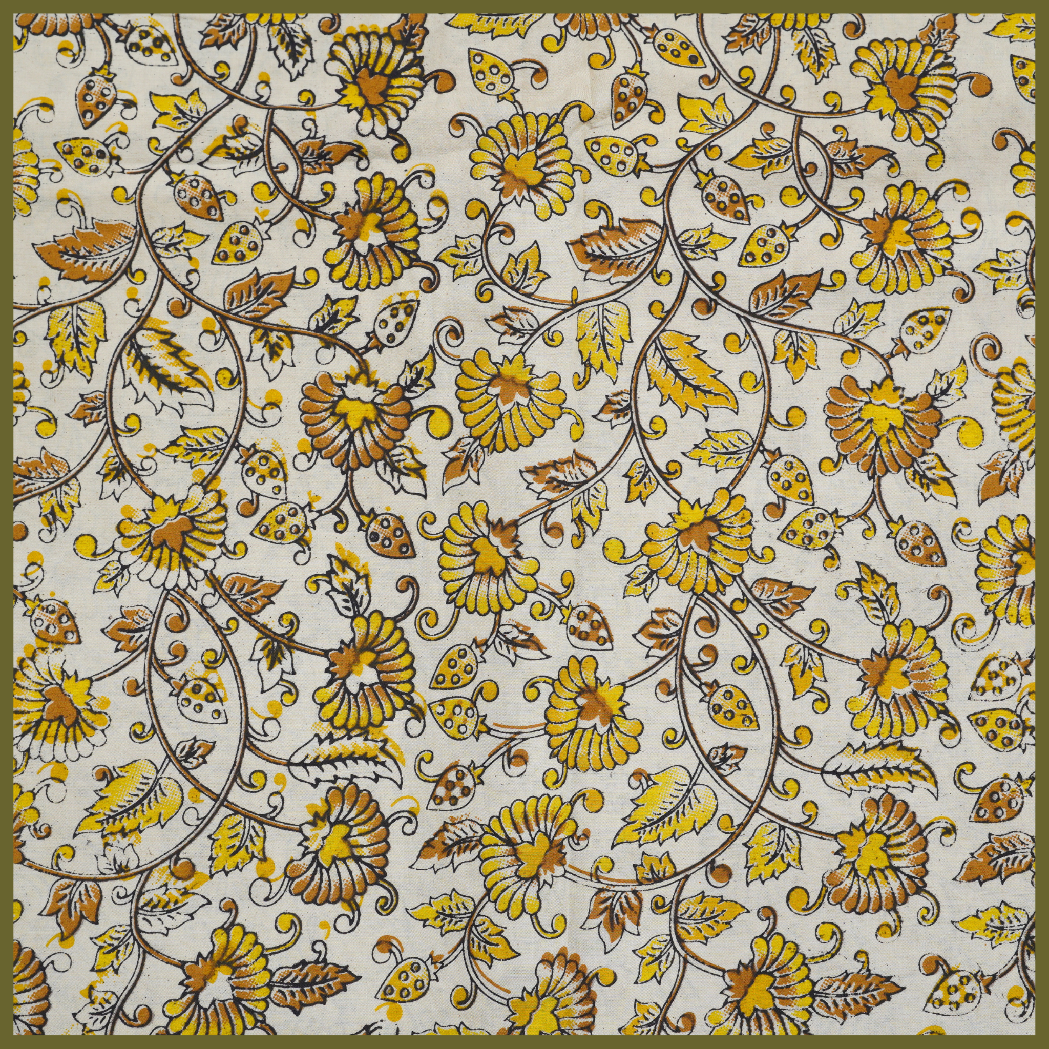 YELLOW- BLOCK PRINT COTTON PEDANA KALAMKARI FABRIC 21