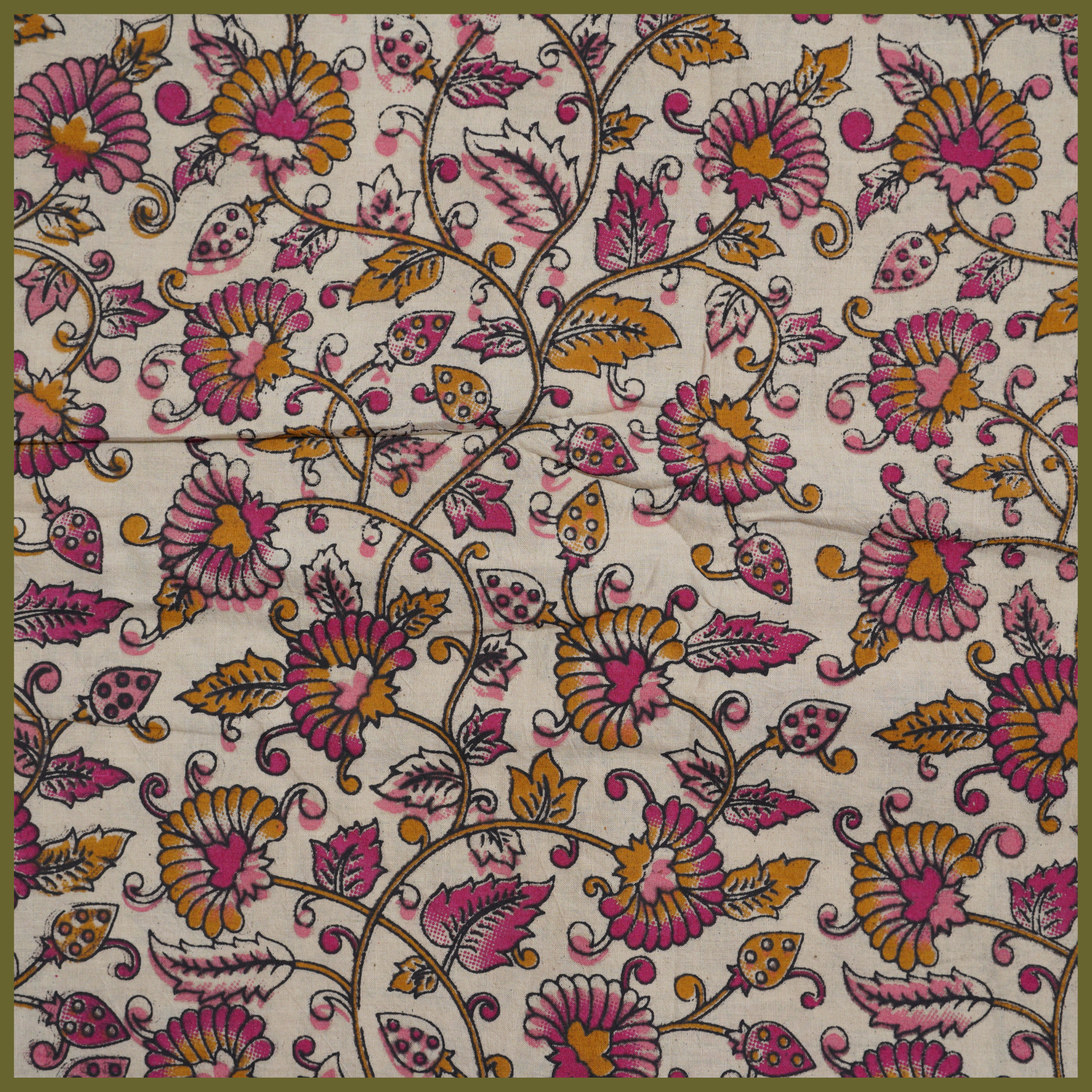 PINK- BLOCK PRINT COTTON PEDANA KALAMKARI FABRIC 11