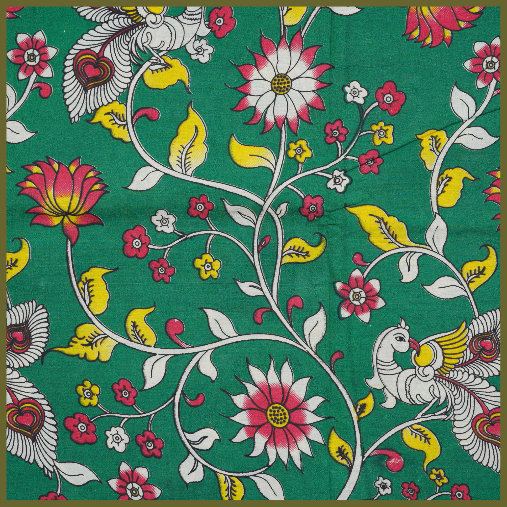 GREEN- BLOCK PRINT COTTON PEDANA KALAMKARI FABRIC 17