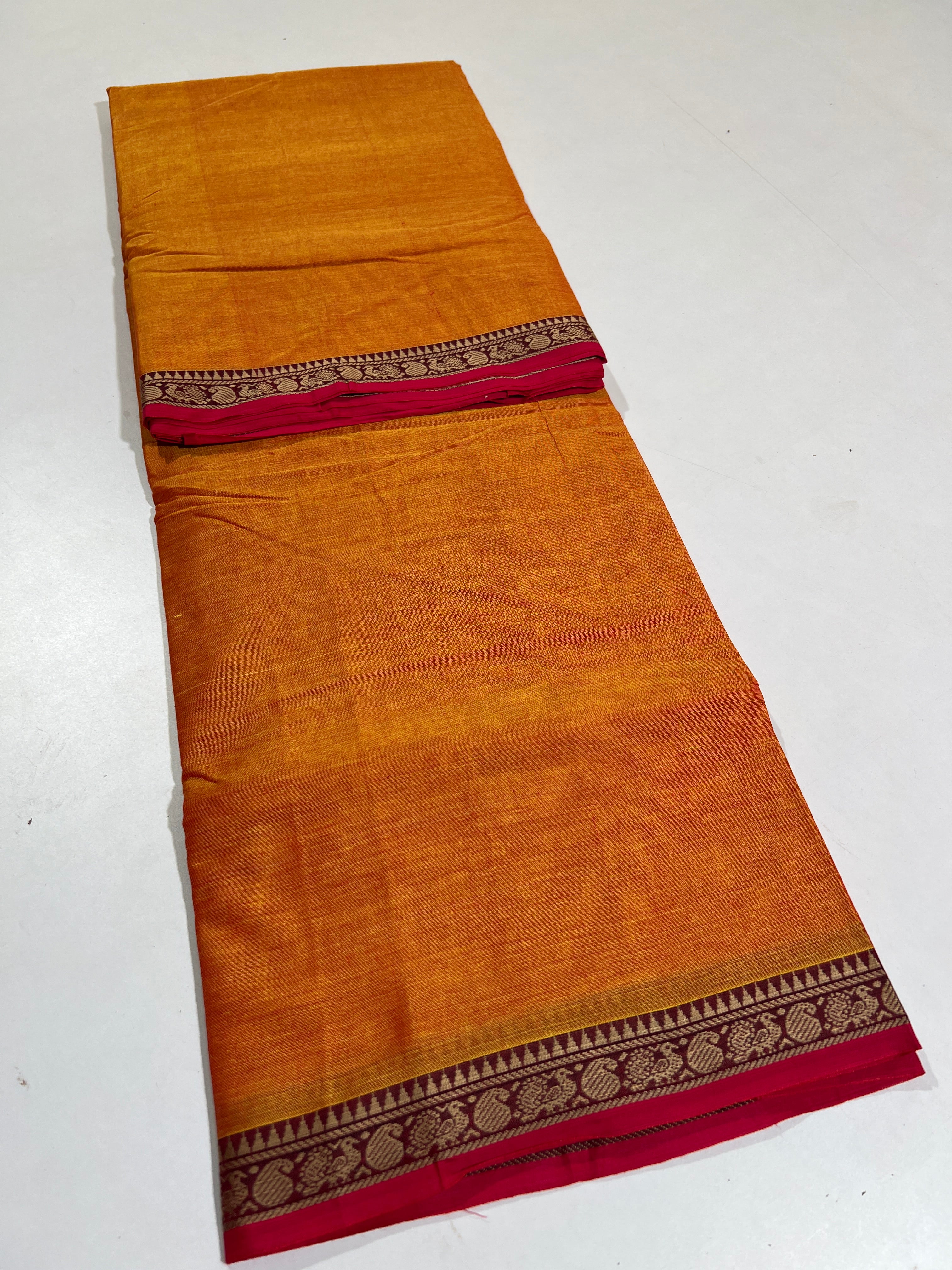 ORANGE - NARAYANPETA COTTON  SAREE WITH TRADITIONAL BORDER 30