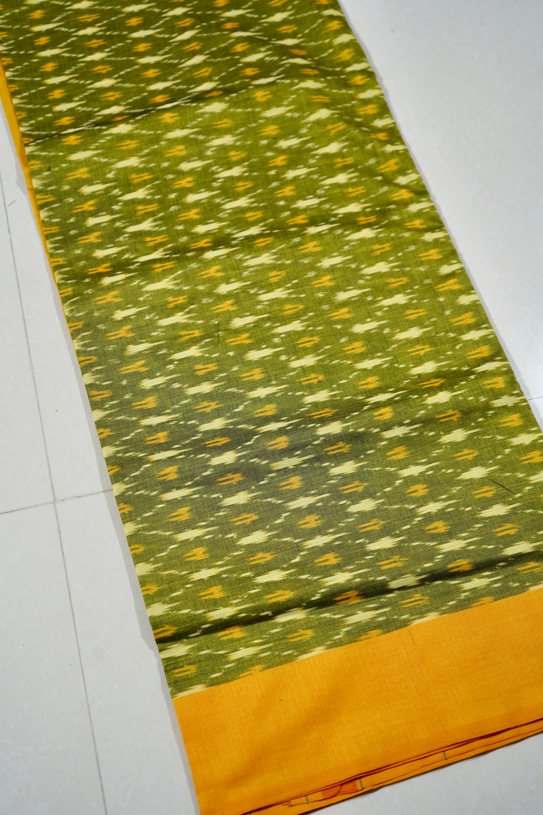Green - MERCERISED COTTON HANDLOOM POCHAMPALLY IKAT SAREE 02