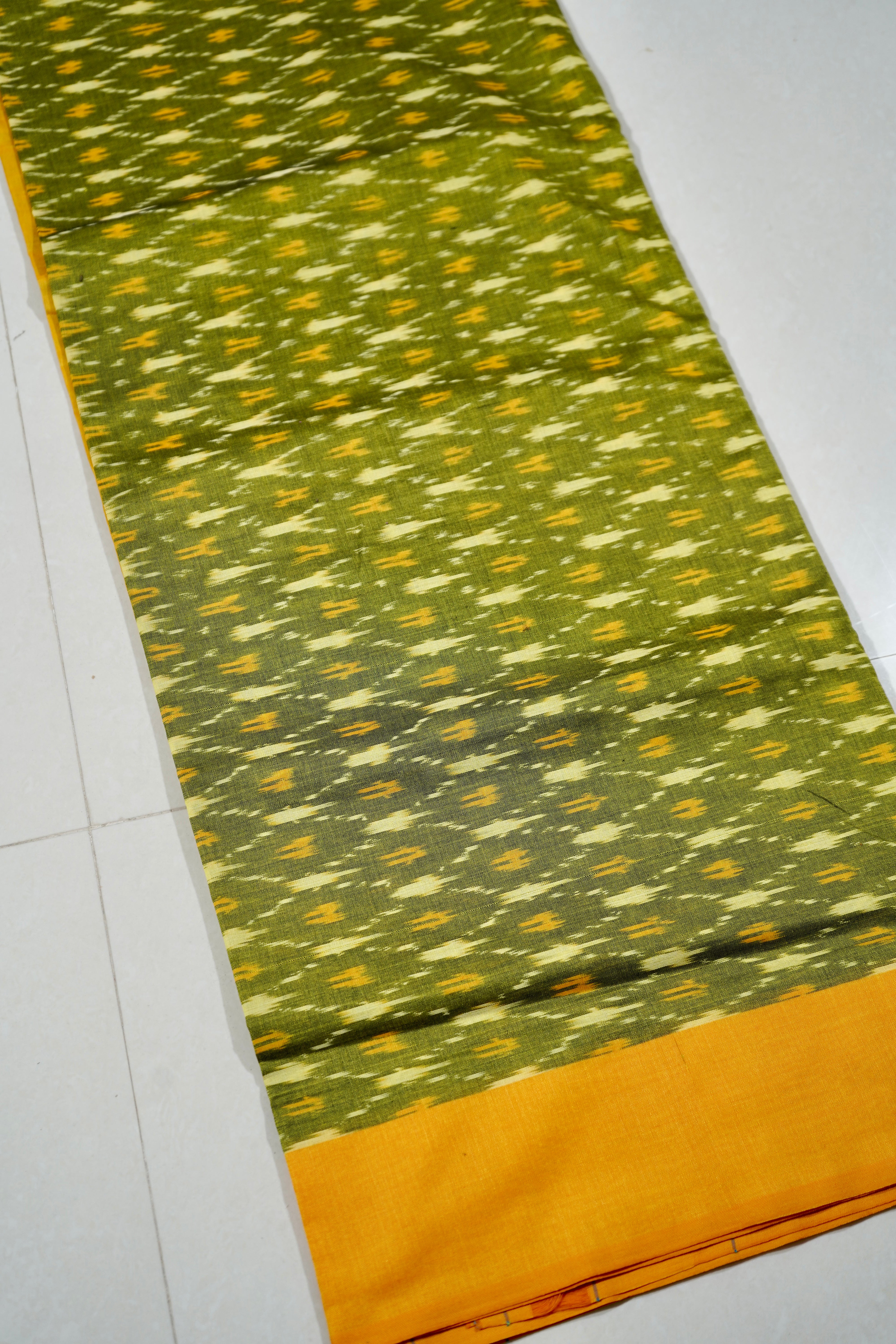 Green - MERCERISED COTTON HANDLOOM POCHAMPALLY IKAT SAREE 02