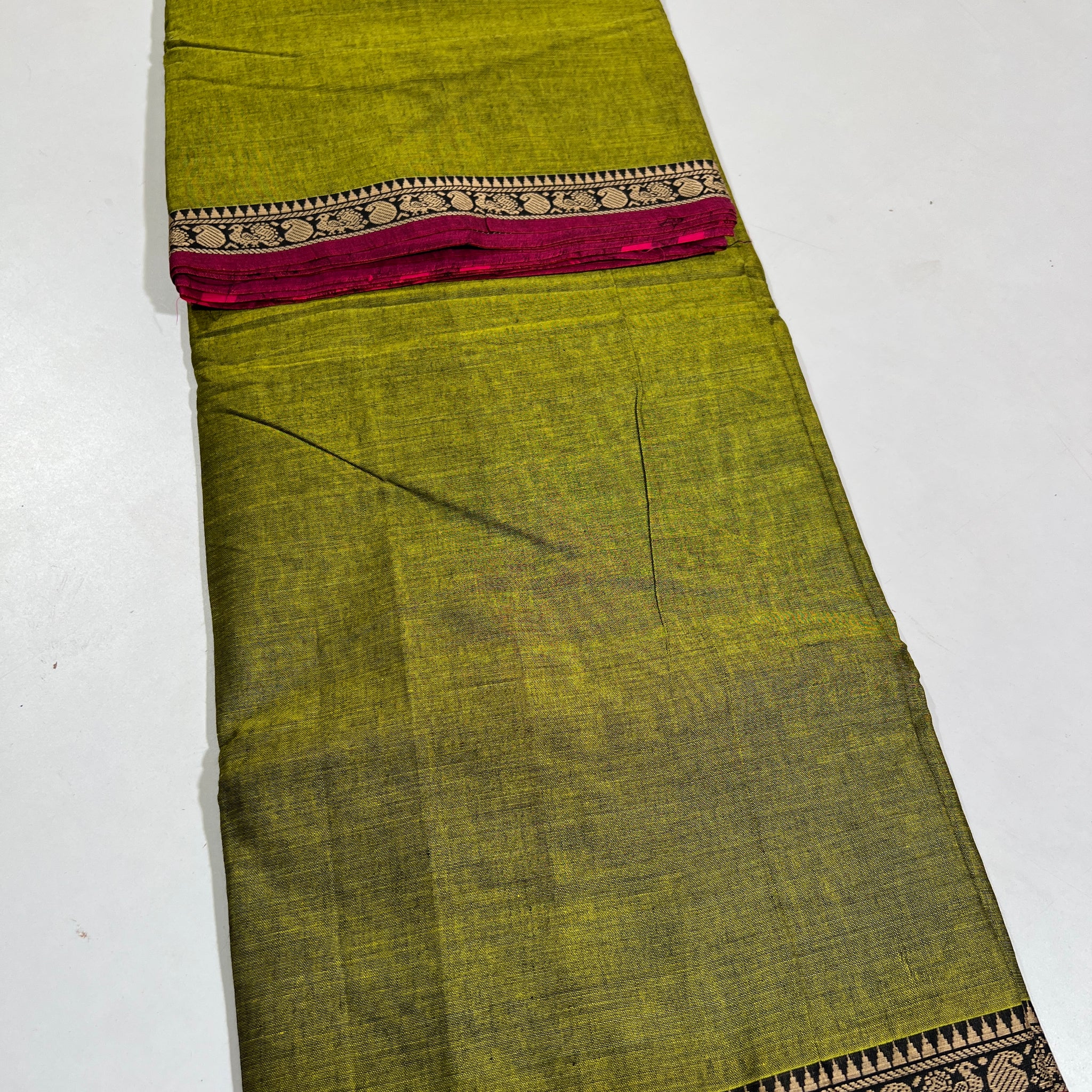 DARK GREEN- NARAYANPETA COTTON  SAREE WITH TRADITIONAL BORDER 41