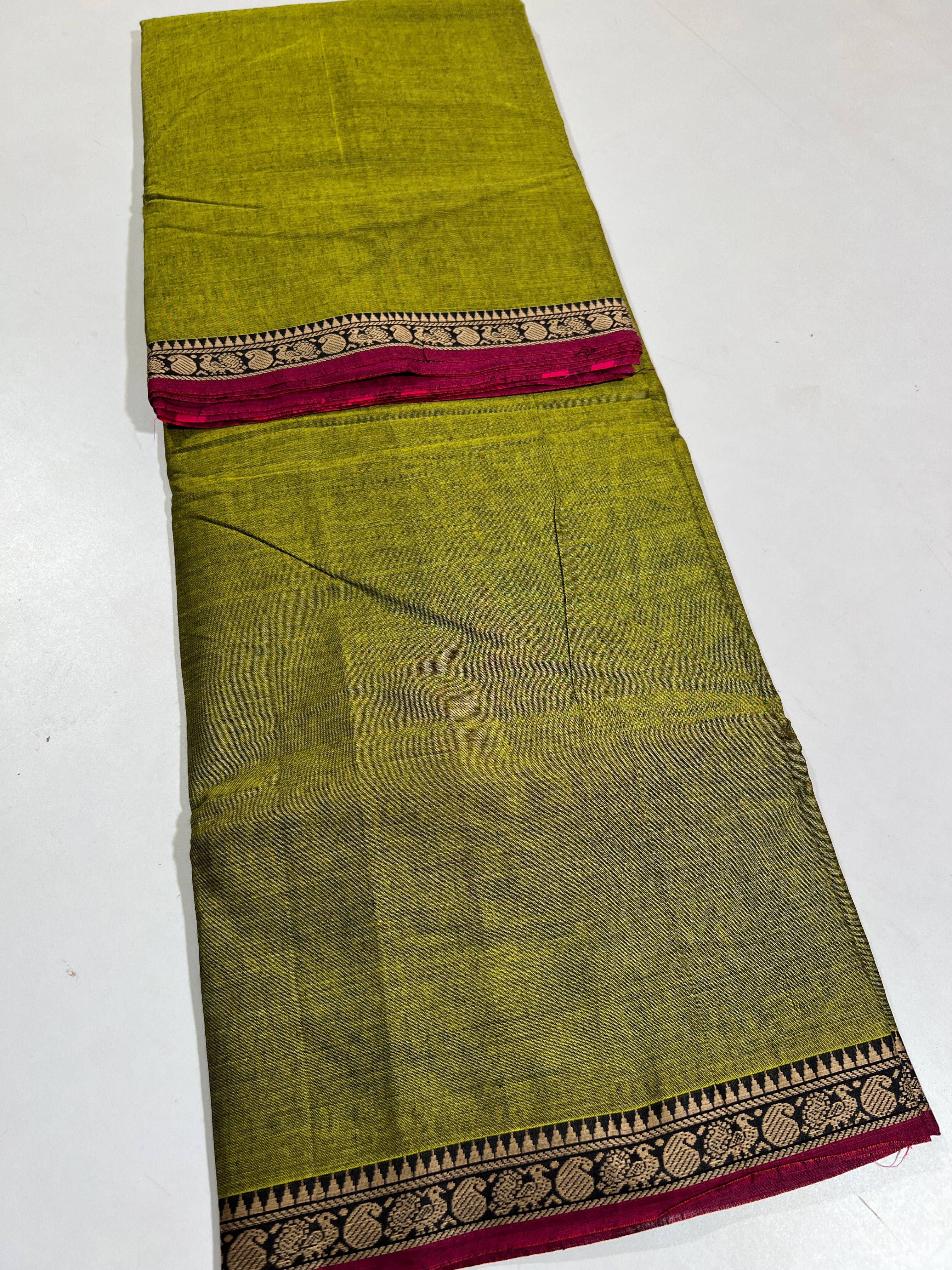 DARK GREEN- NARAYANPETA COTTON  SAREE WITH TRADITIONAL BORDER 41