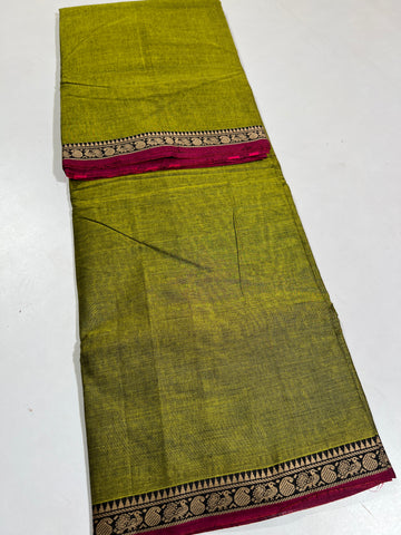 DARK GREEN- NARAYANPETA COTTON  SAREE WITH TRADITIONAL BORDER 41