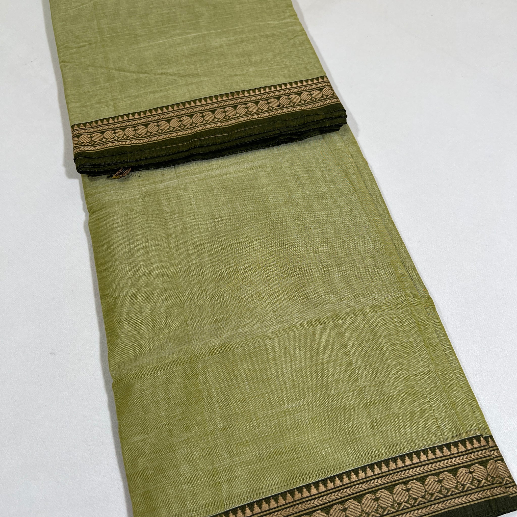 Pastel Olive Green- NARAYANPETA COTTON  SAREE WITH TRADITIONAL BORDER 03