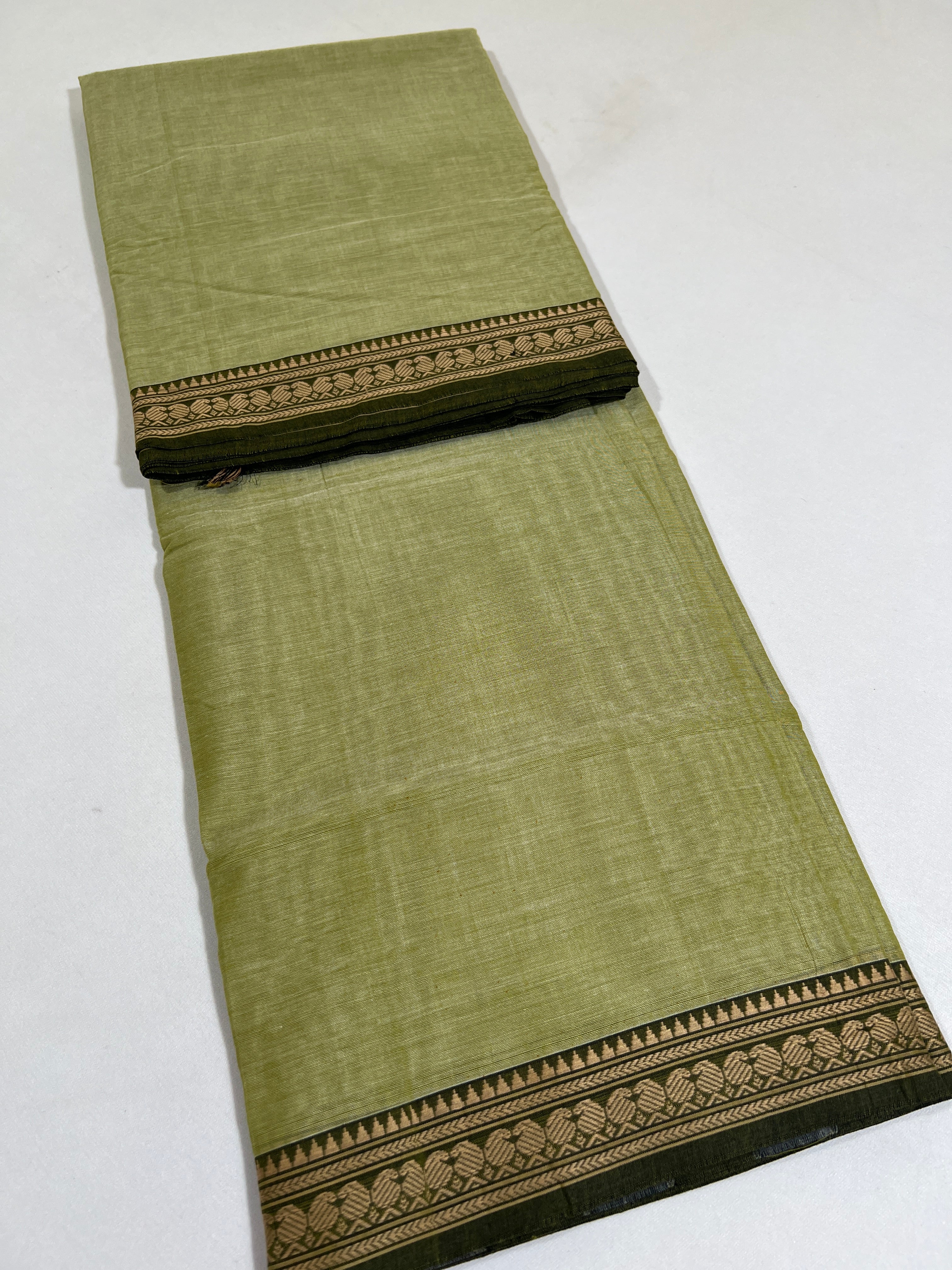 Pastel Olive Green- NARAYANPETA COTTON  SAREE WITH TRADITIONAL BORDER 03