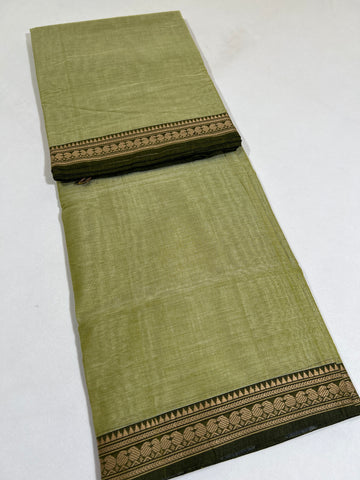 Pastel Olive Green- NARAYANPETA COTTON  SAREE WITH TRADITIONAL BORDER 03
