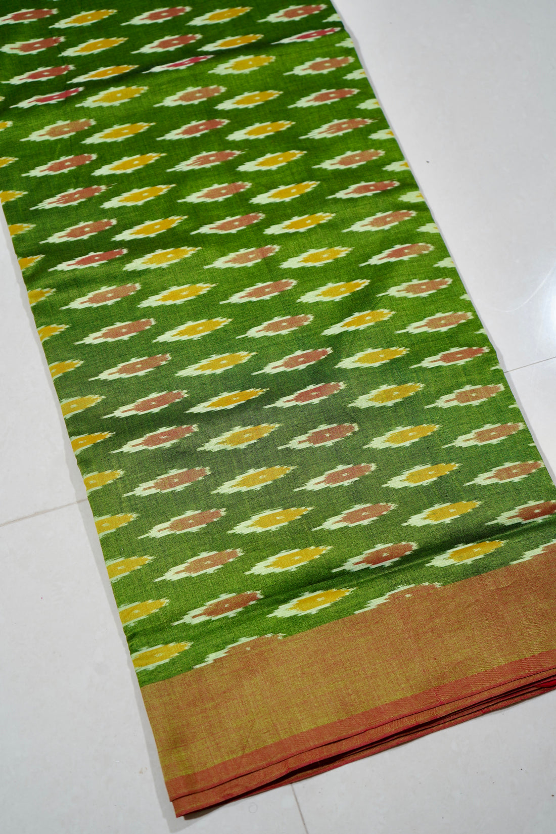 Green - MERCERISED COTTON HANDLOOM POCHAMPALLY IKAT SAREE 03