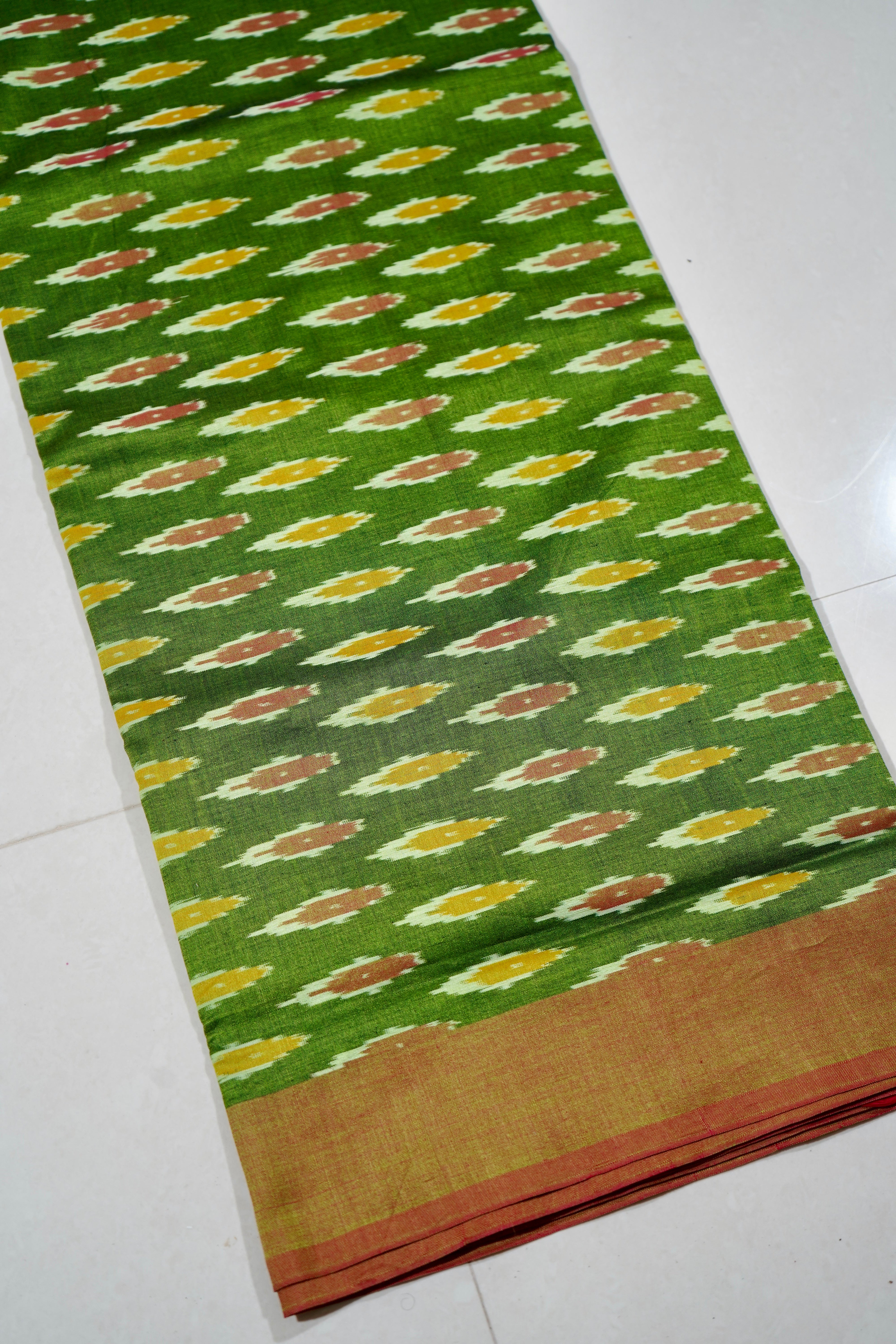 Green - MERCERISED COTTON HANDLOOM POCHAMPALLY IKAT SAREE 03