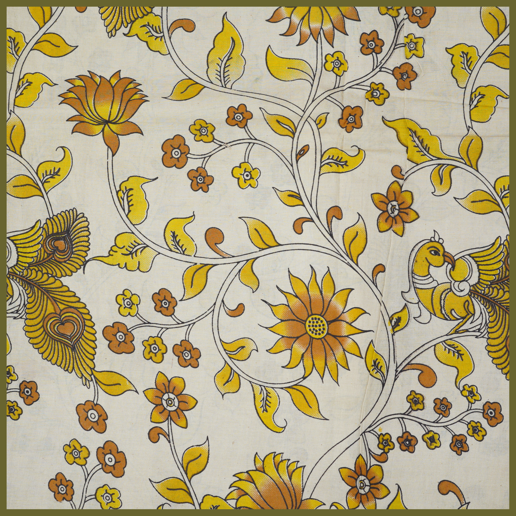 YELLOW- BLOCK PRINT COTTON PEDANA KALAMKARI FABRIC 14