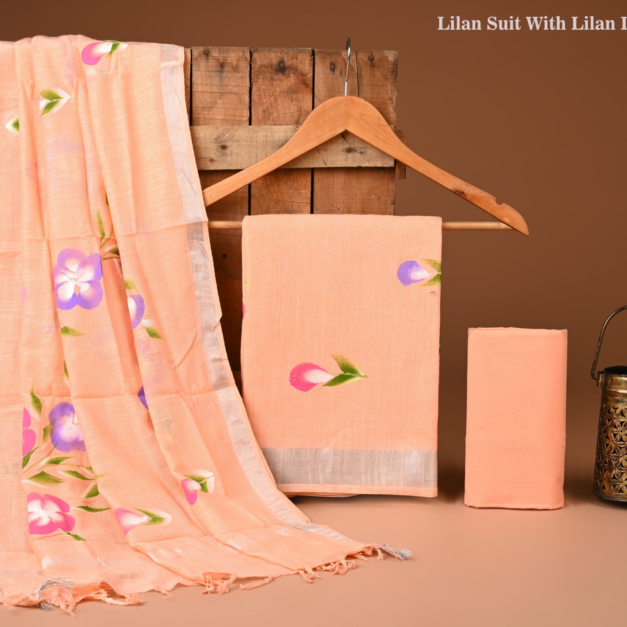 ORANGE - BAGRU HAND BLOCK PRINTED LINEN COTTON SUIT SET WITH ZARI BORDER 17