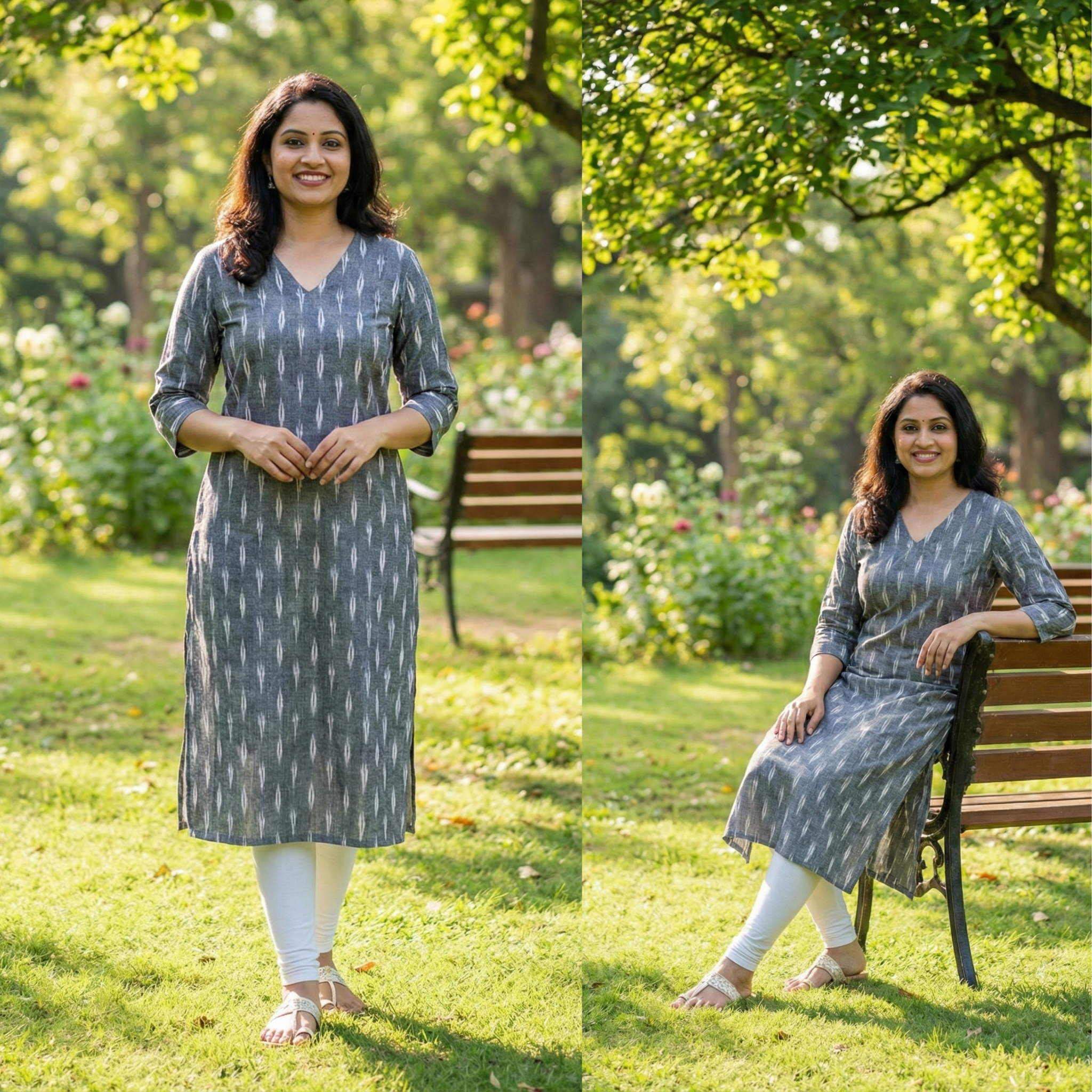 GRAY - IKAT WEAVE COTTON LONG KURTA 21