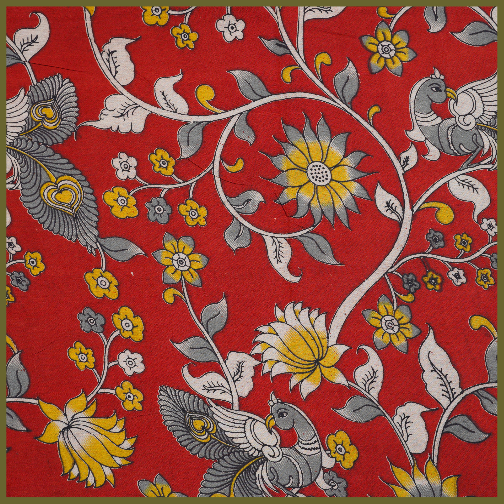 RED- BLOCK PRINT COTTON PEDANA KALAMKARI FABRIC 08