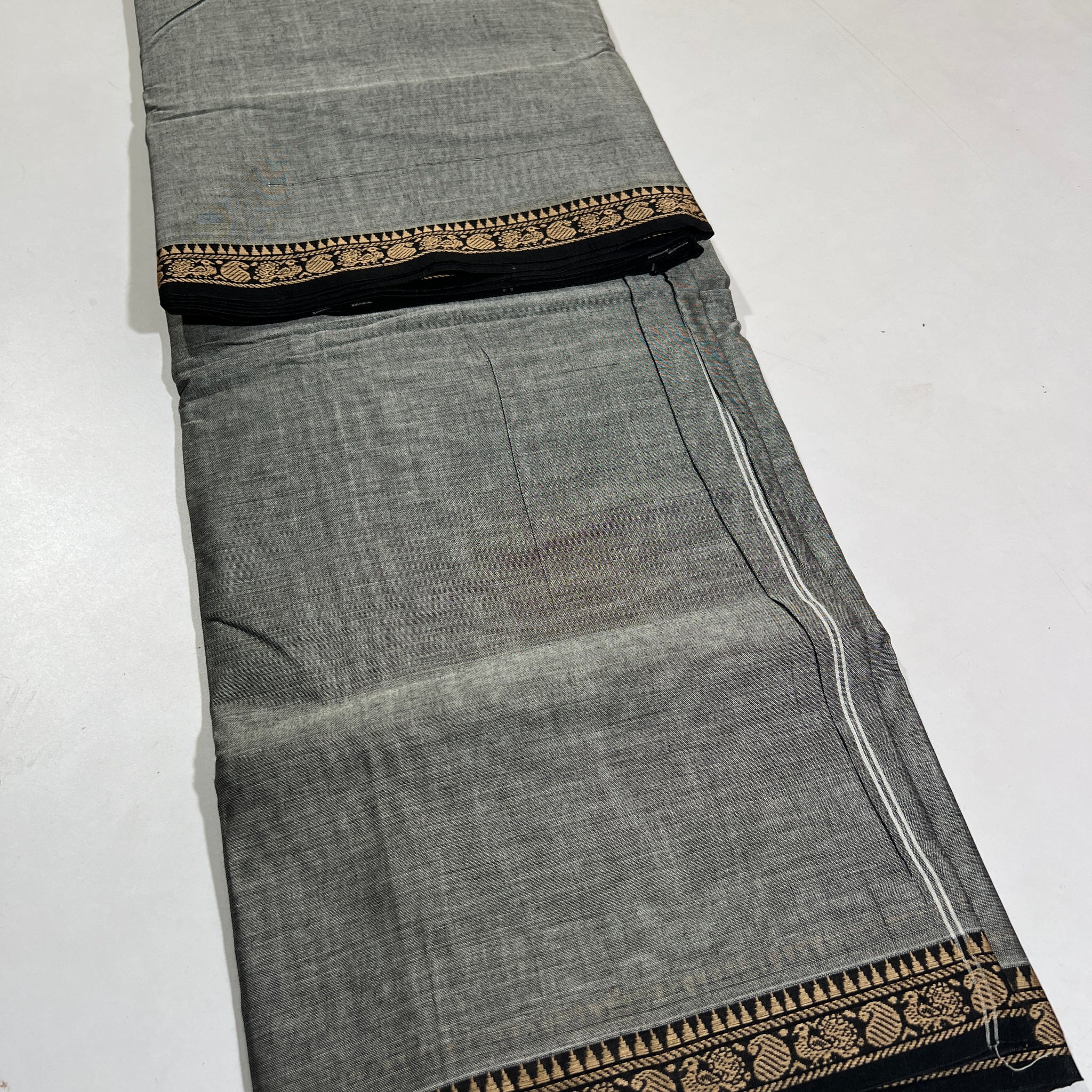 GRAY- NARAYANPETA COTTON  SAREE WITH TRADITIONAL BORDER 35