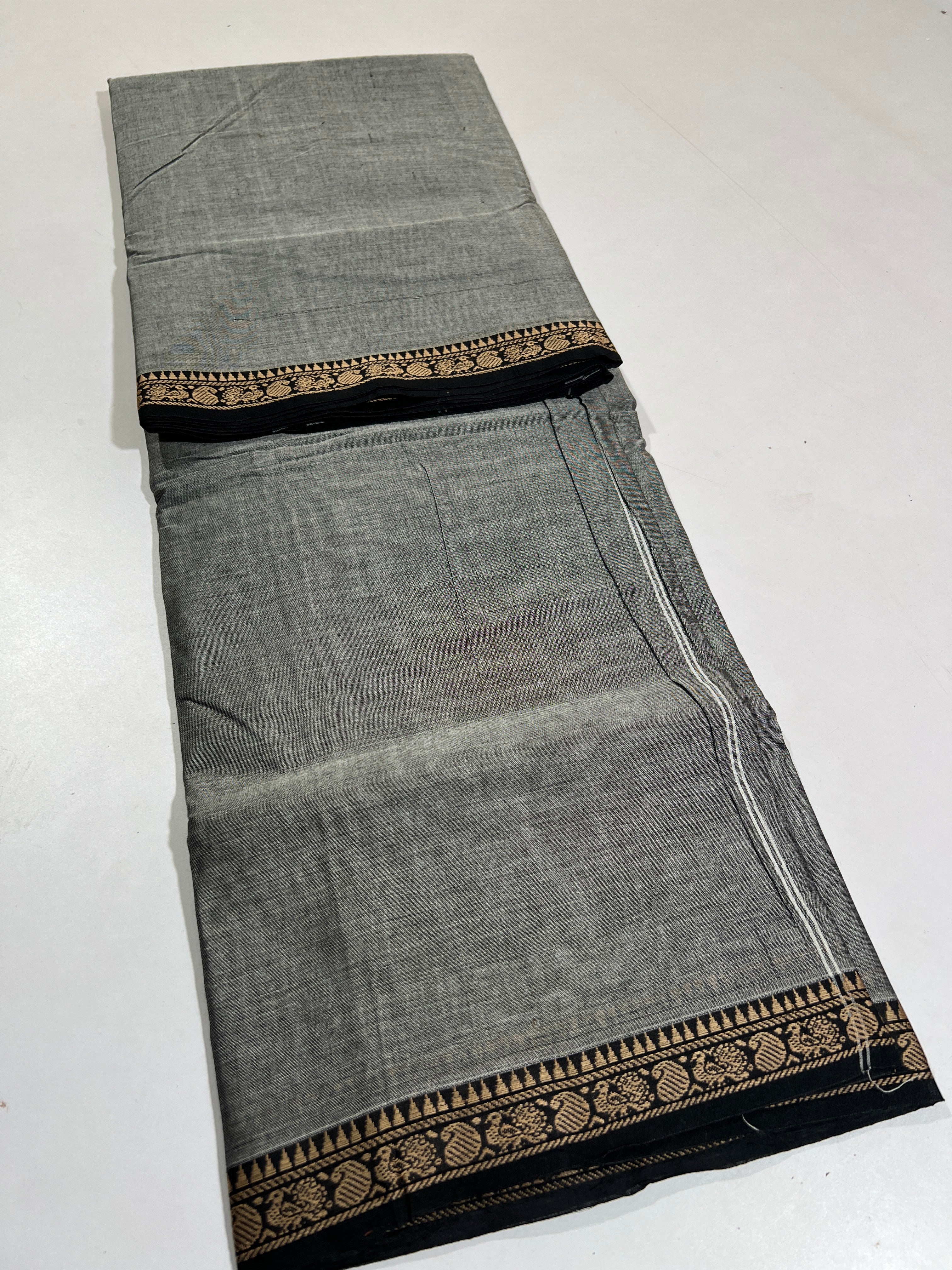 GRAY- NARAYANPETA COTTON  SAREE WITH TRADITIONAL BORDER 35
